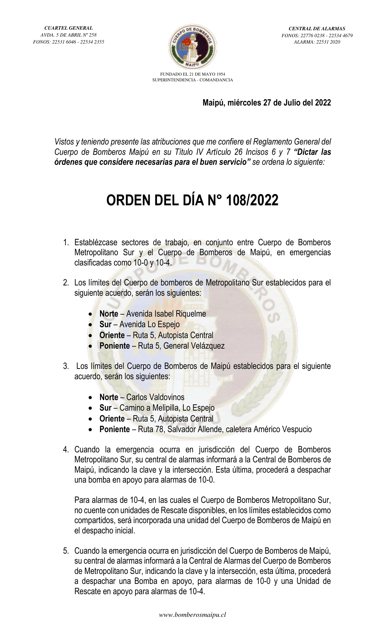 Página 1 de Orden del Día N° 108/2022