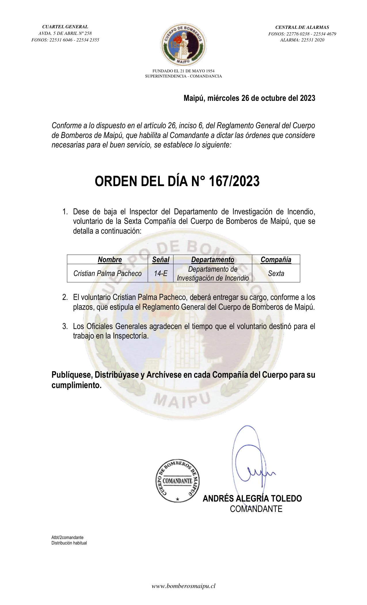 Página 1 de Orden del Día N° 167/2023