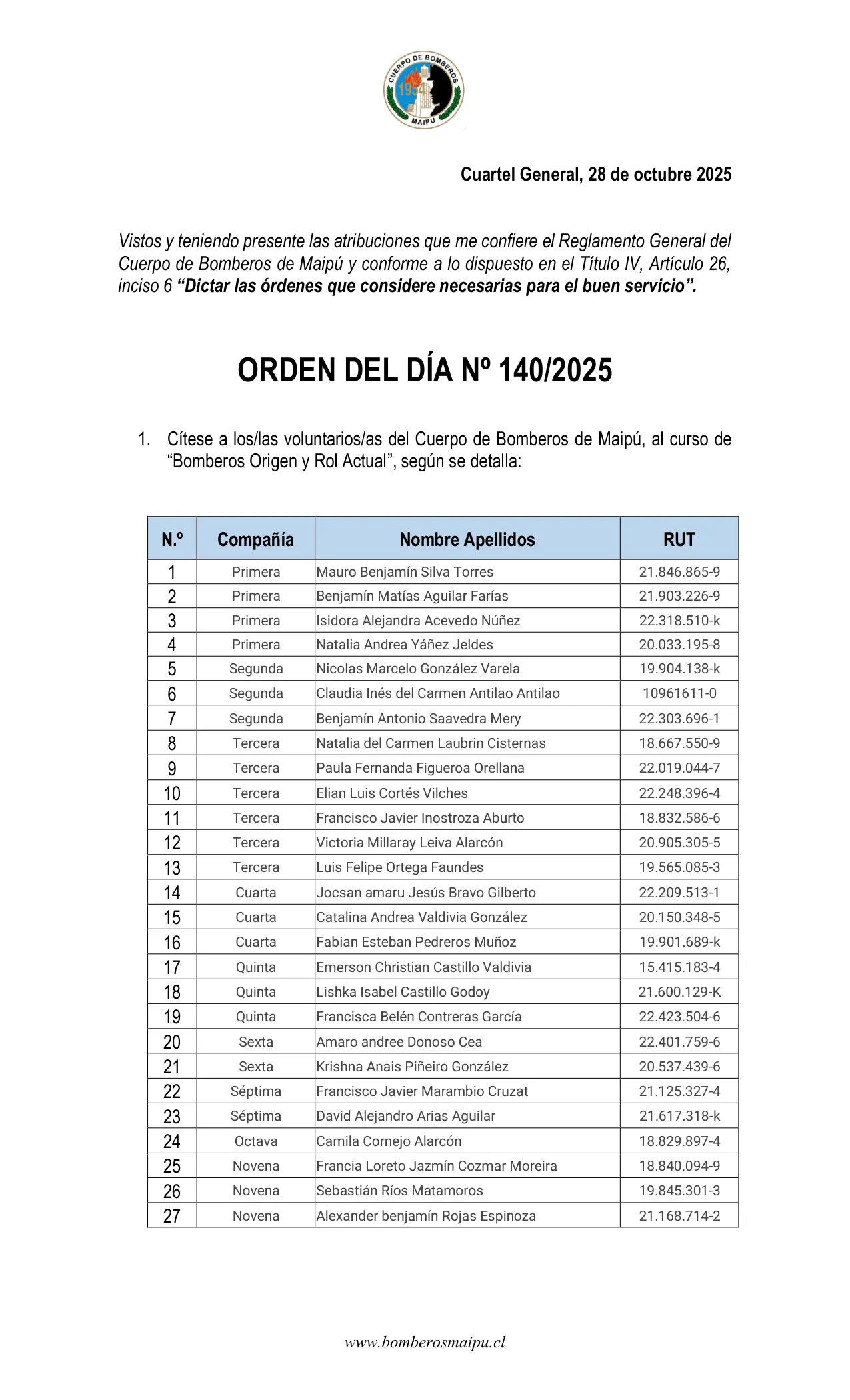 Orden del Día N° 140/2025