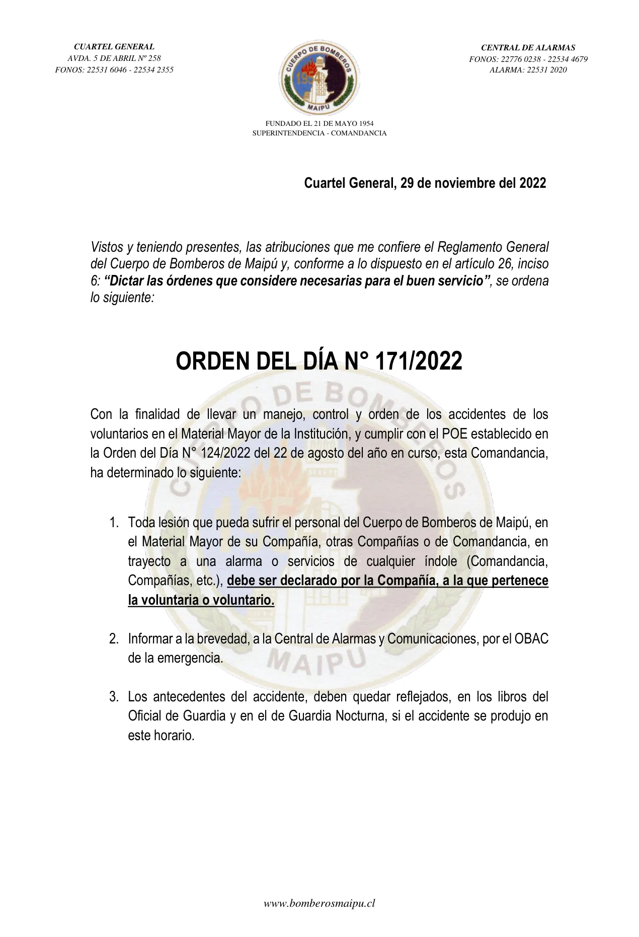 Página 1 de Orden del Día N° 171/2022