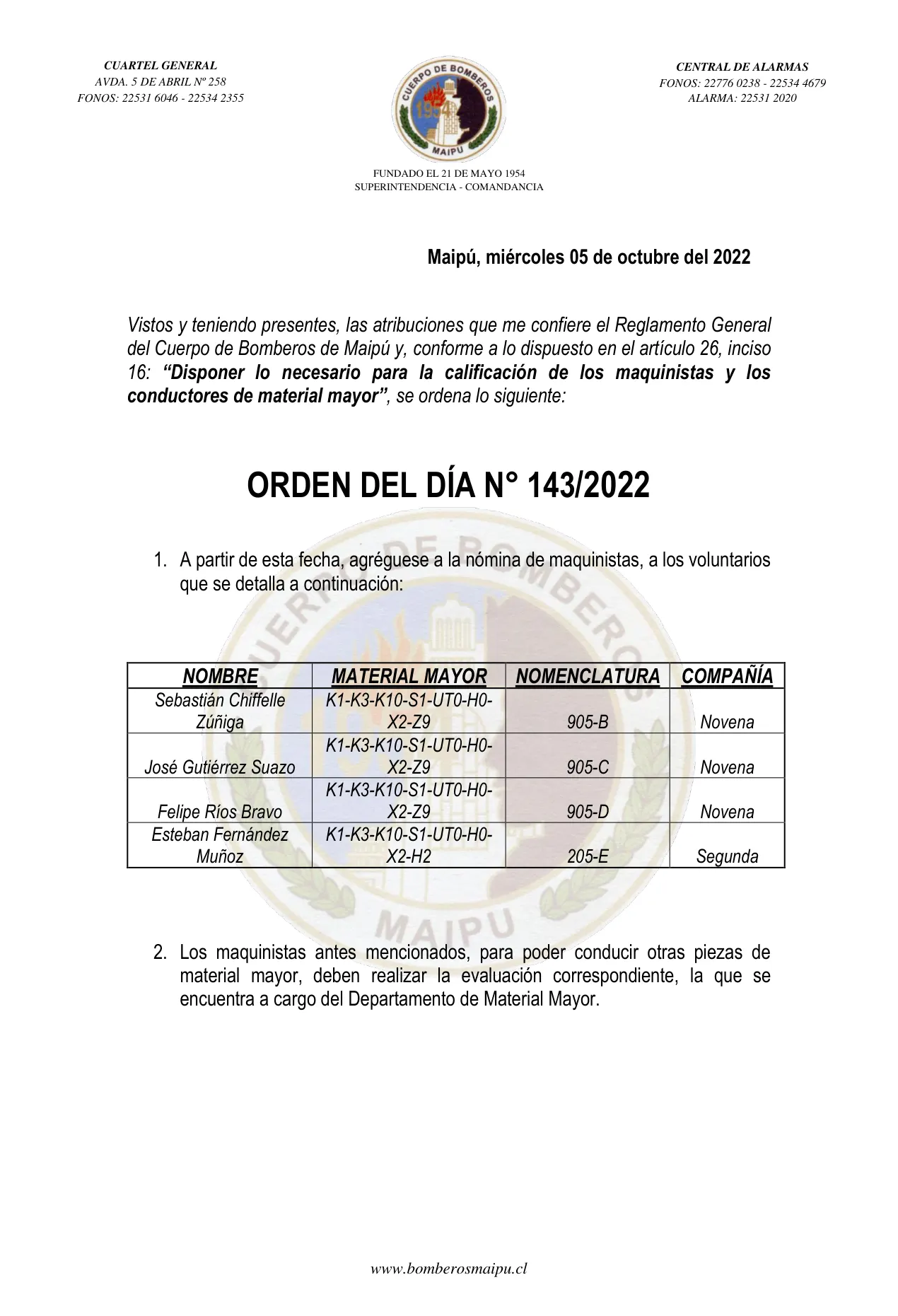 Página 1 de Orden del Día N° 143/2022