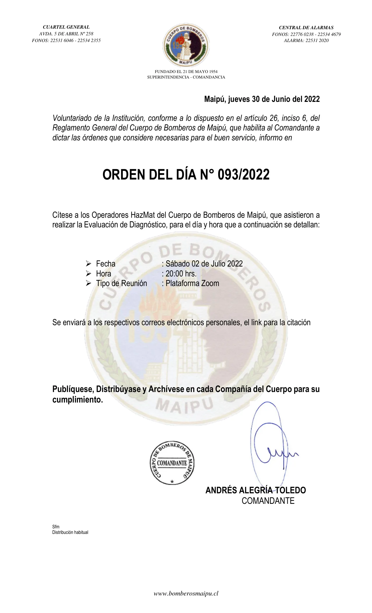 Página 1 de Orden del Día N° 93/2022
