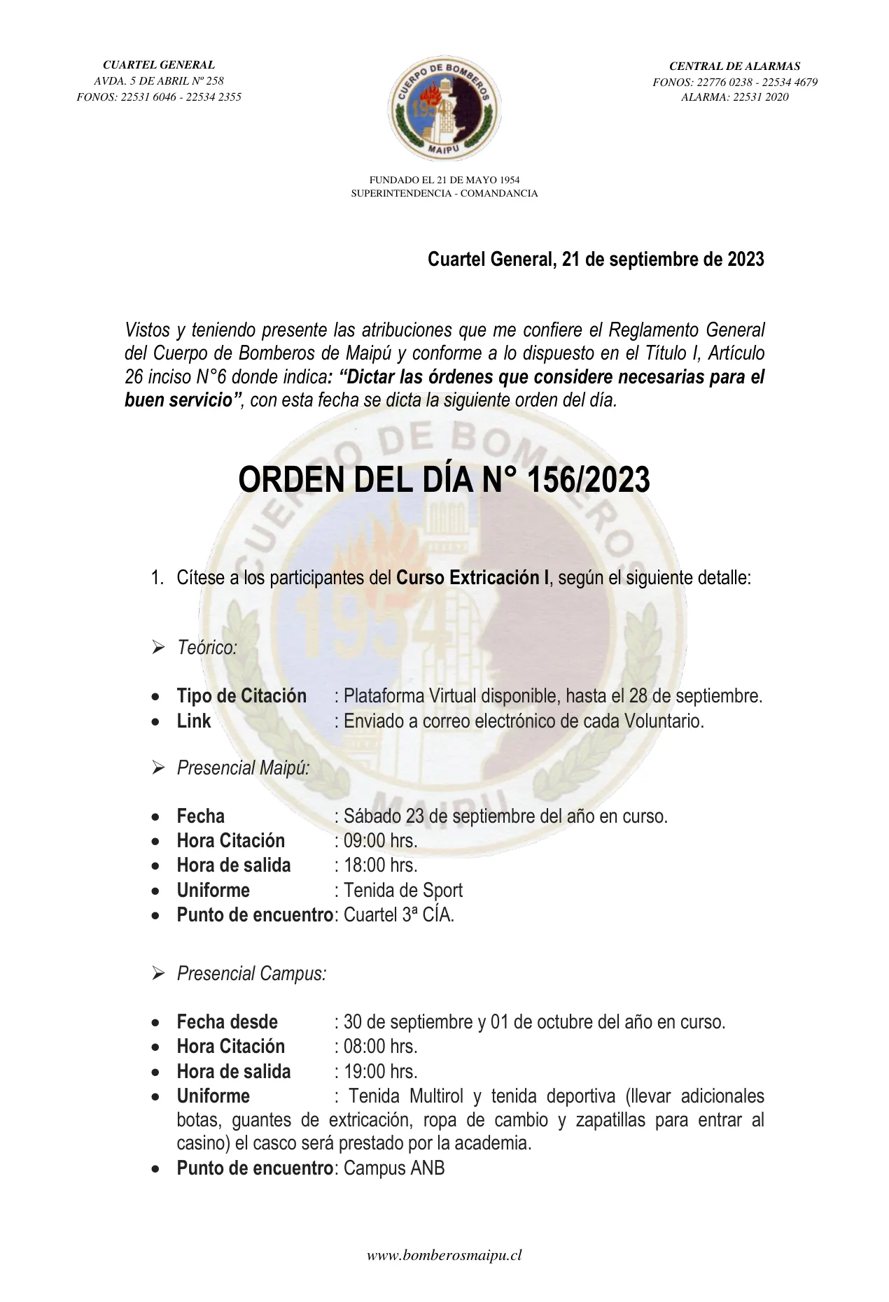 Página 1 de Orden del Día N° 156/2023