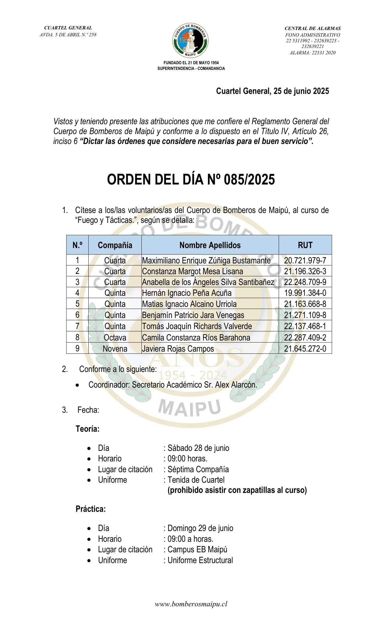 Orden del Día N° 85/2025