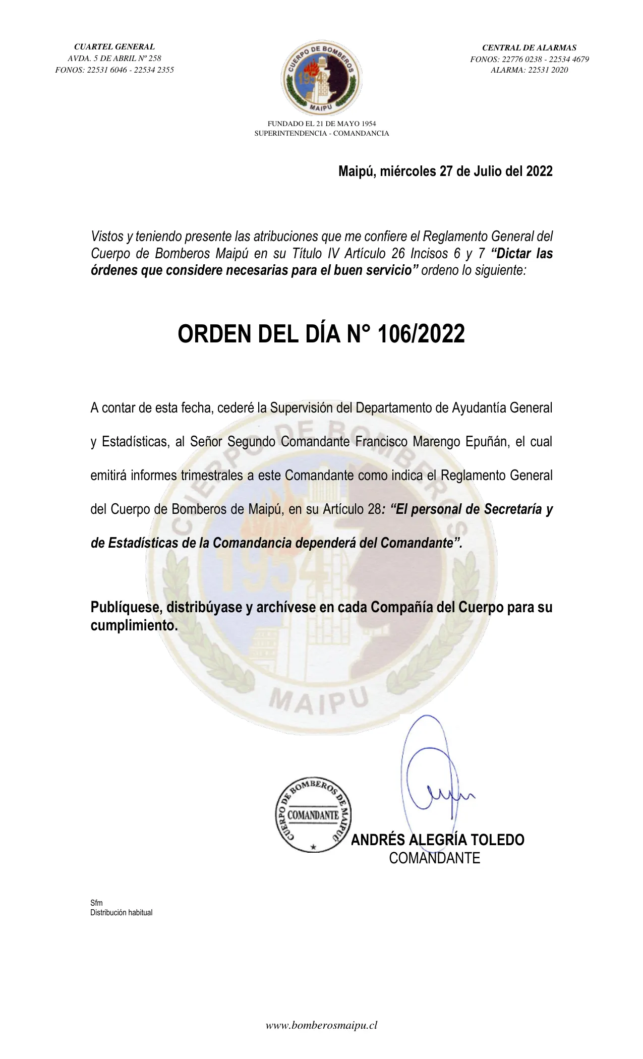 Página 1 de Orden del Día N° 106/2022