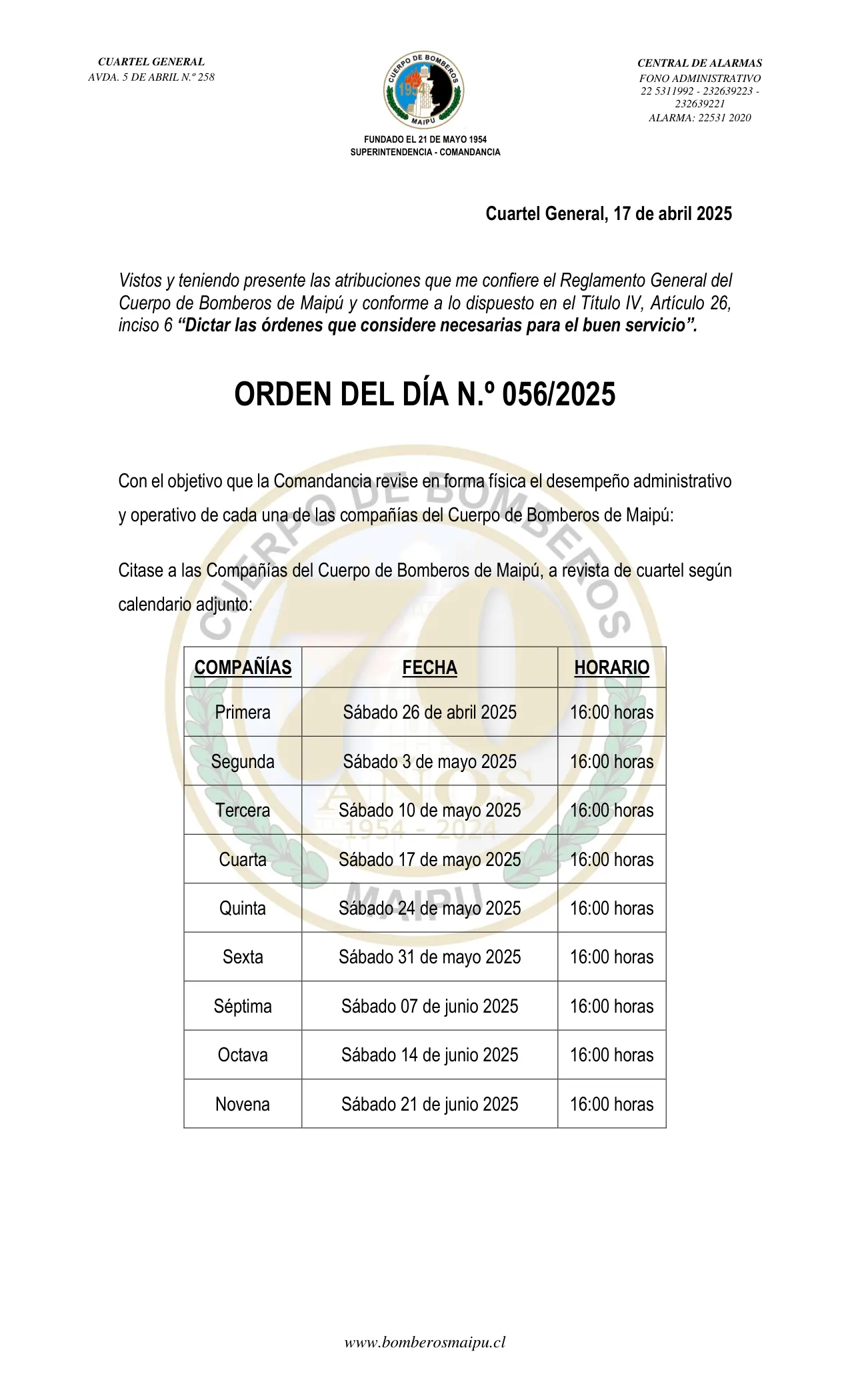 Orden del Día N° 56/2025
