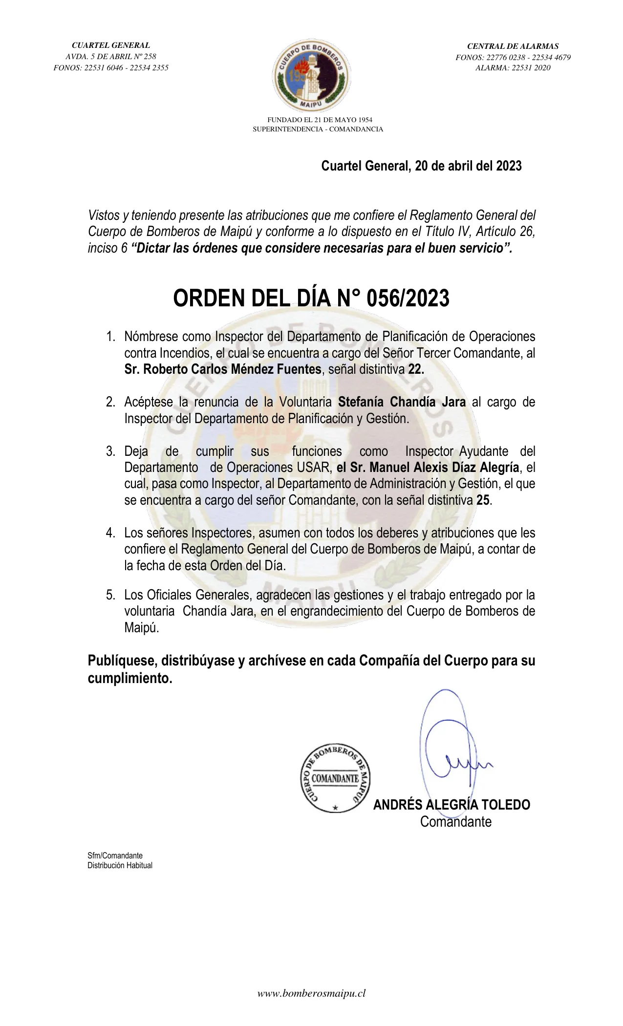 Página 1 de Orden del Día N° 56/2023