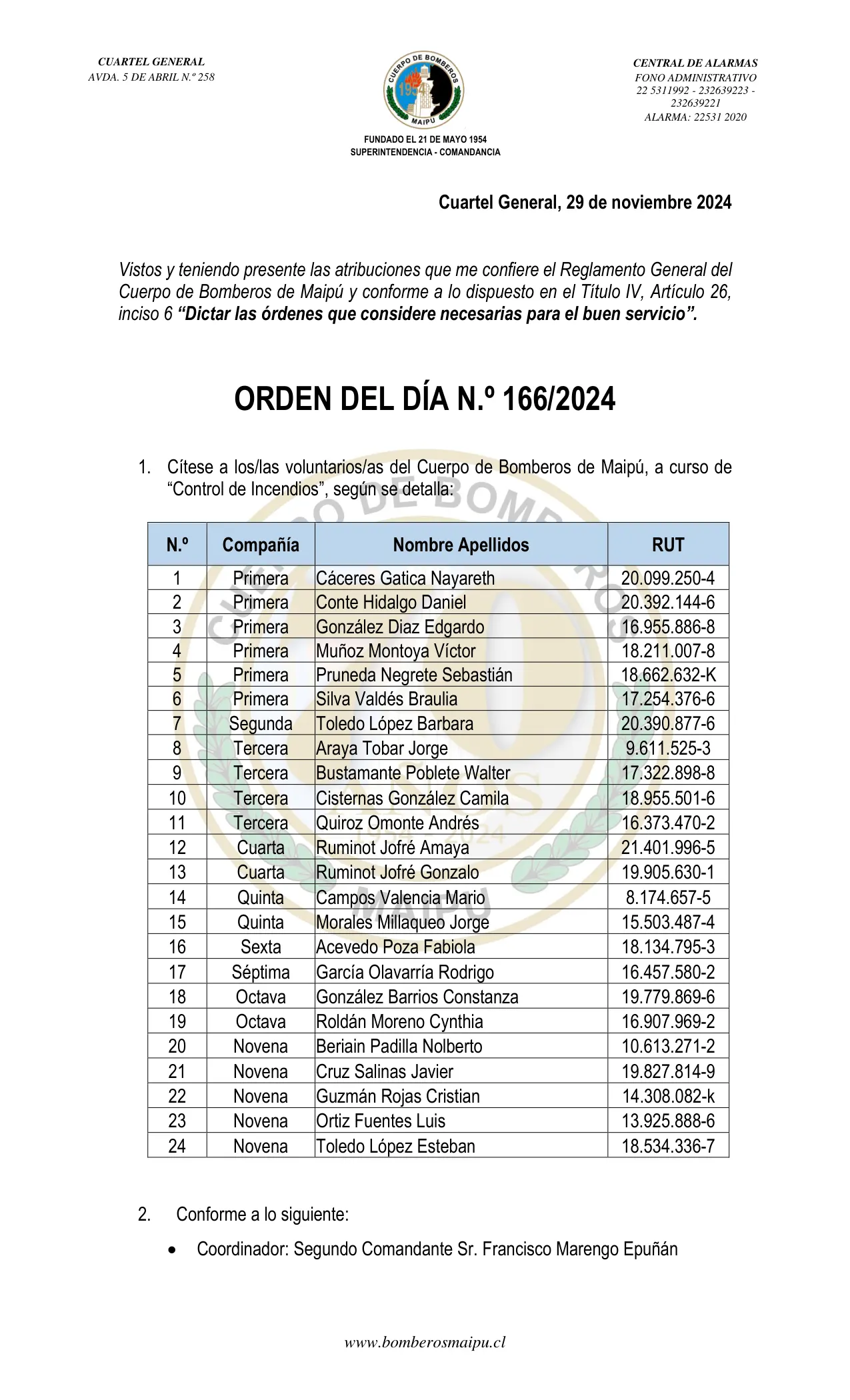 Página 1 de Orden del Día N° 166/2024