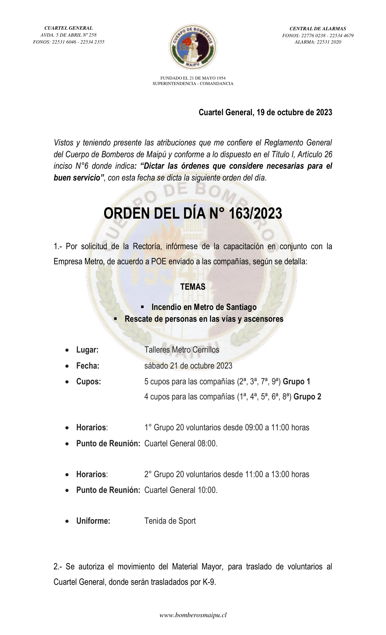 Página 1 de Orden del Día N° 163/2023