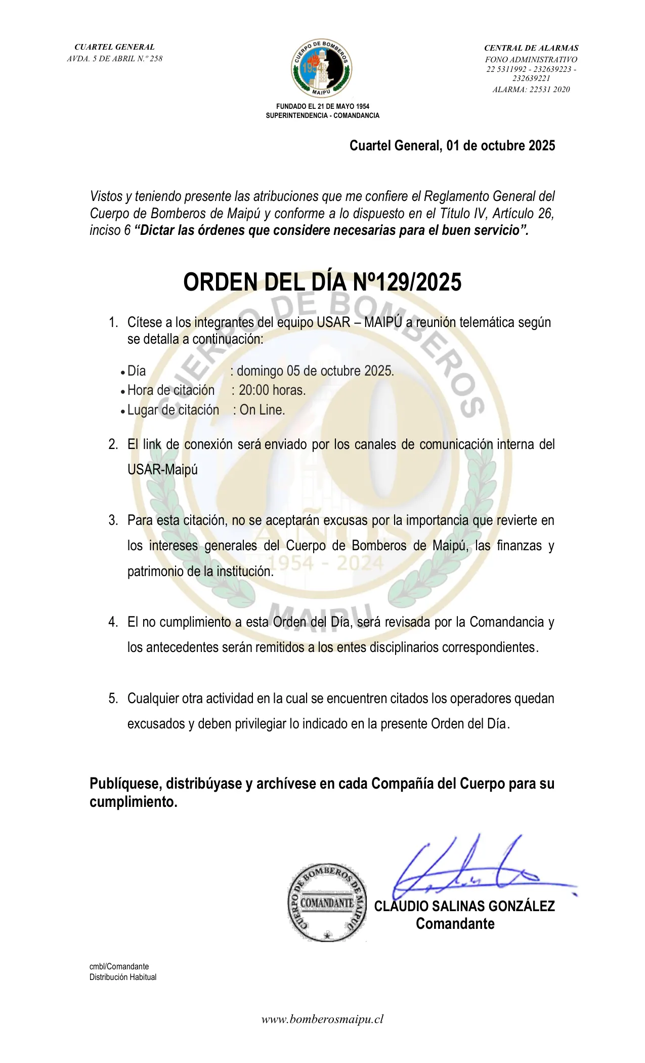 Orden del Día N° 129/2025