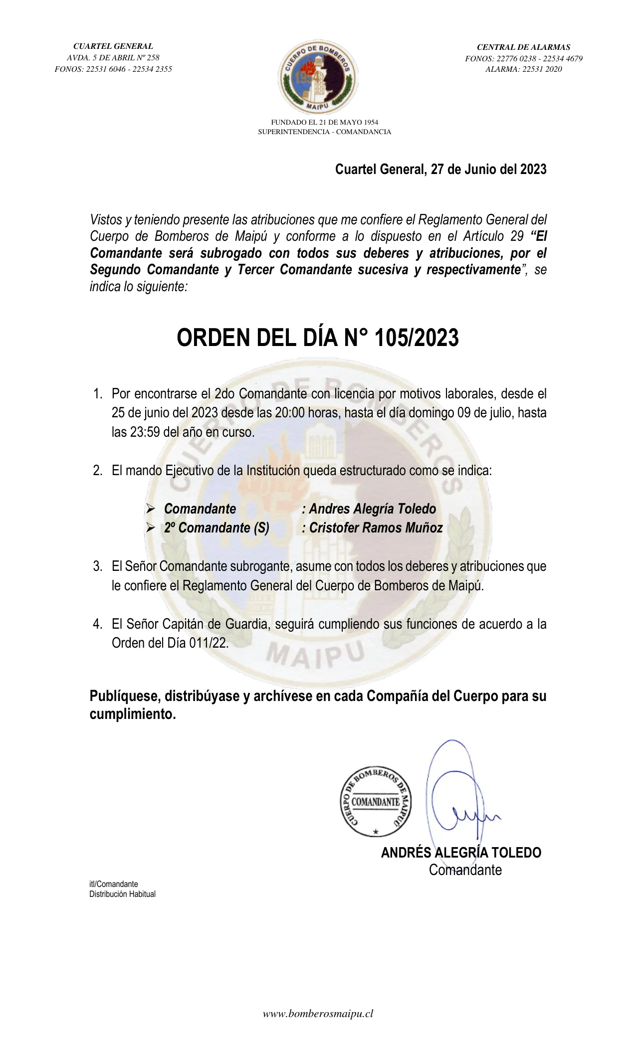 Página 1 de Orden del Día N° 105/2023