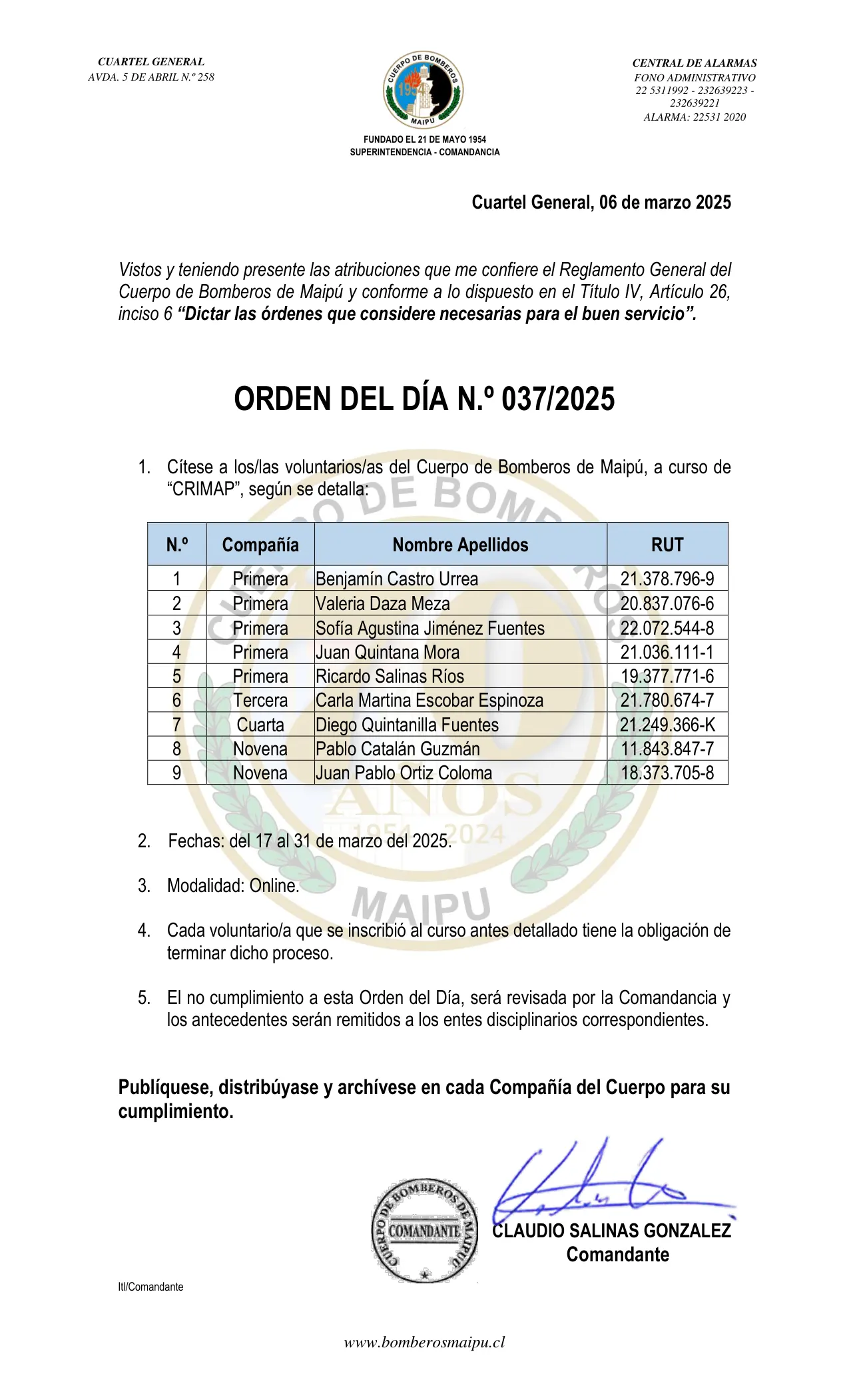 Página 1 de Orden del Día N° 37/2025