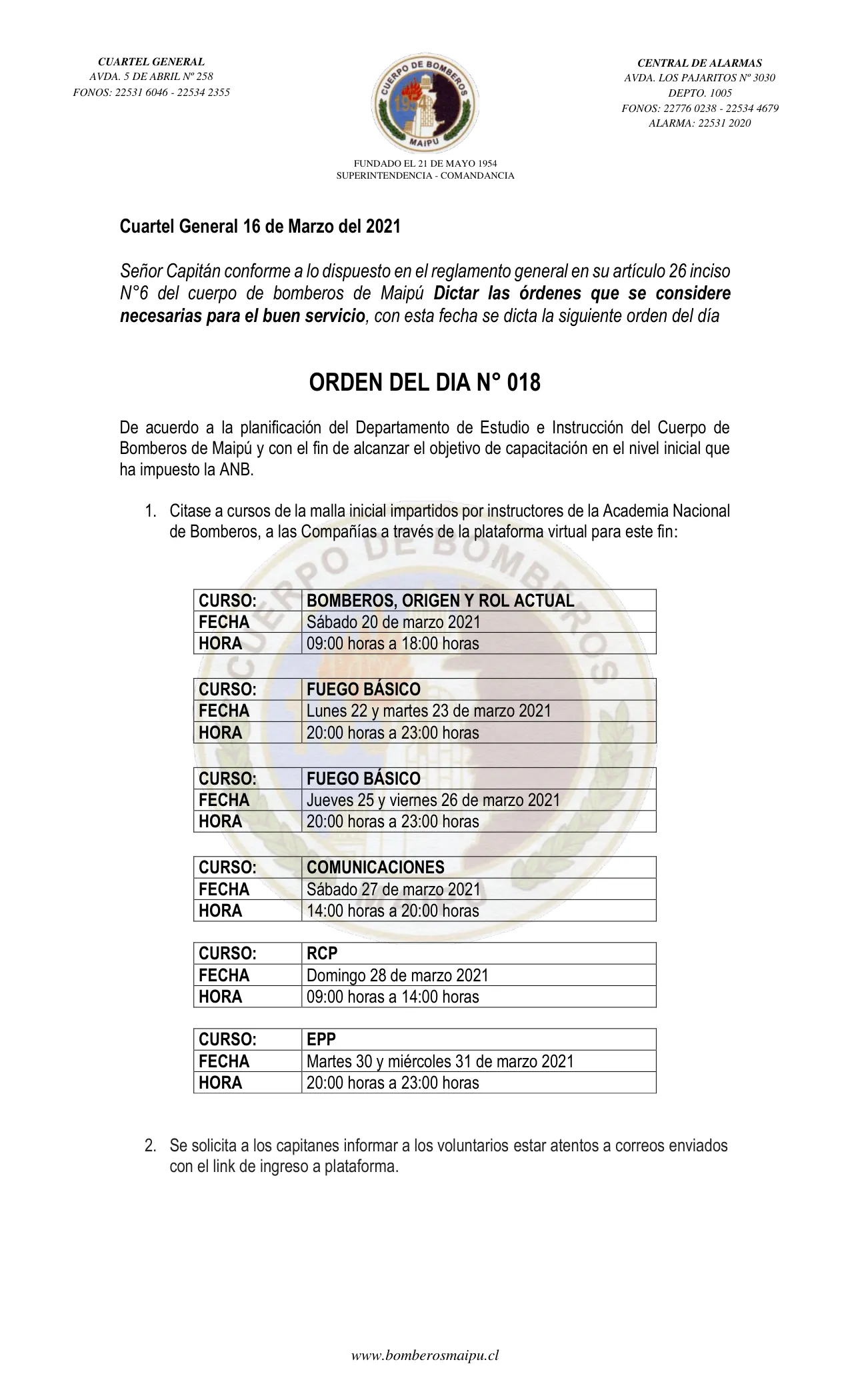 Página 1 de Orden del Día N° 18/2021