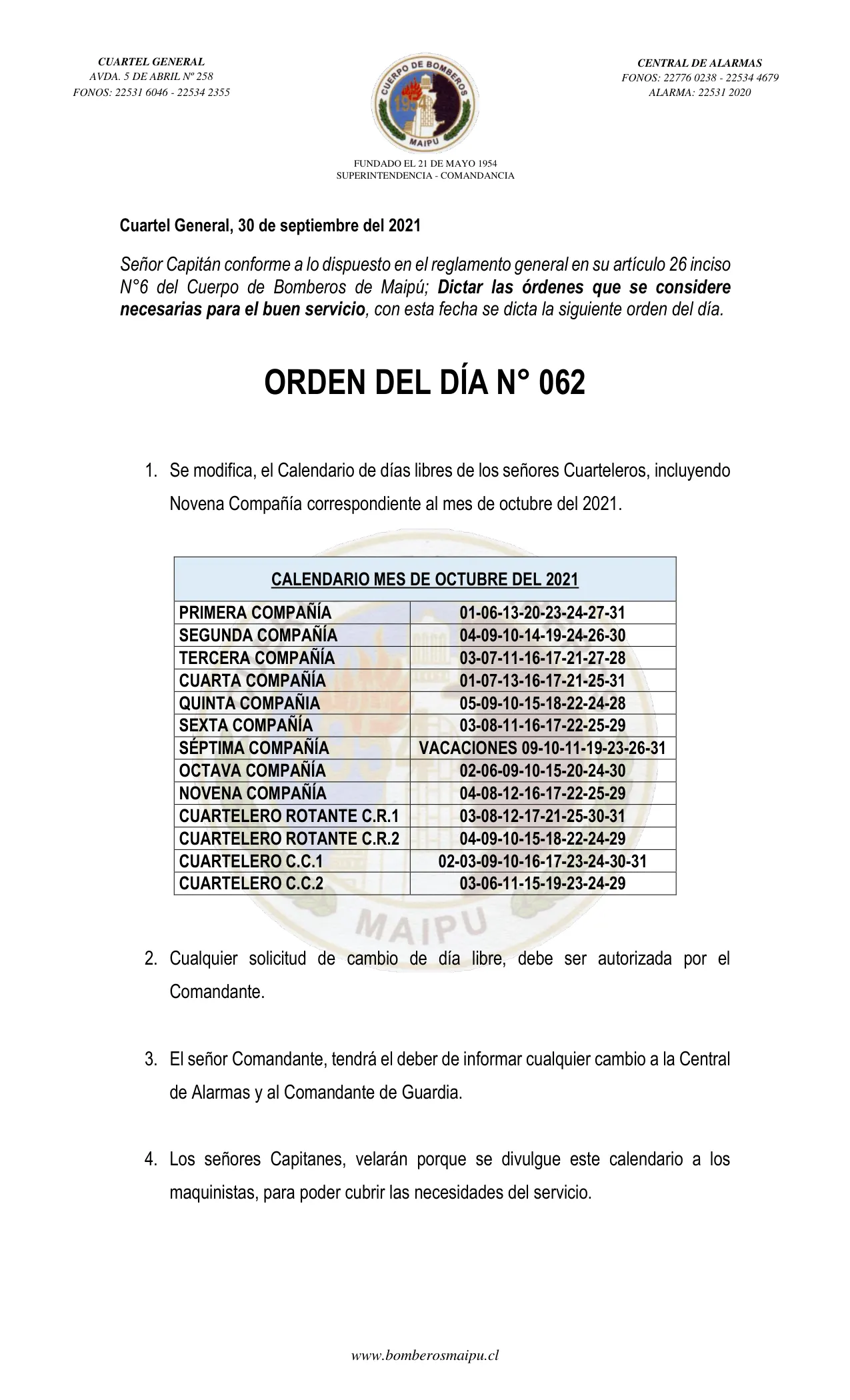 Página 1 de Orden del Día N° 62/2021