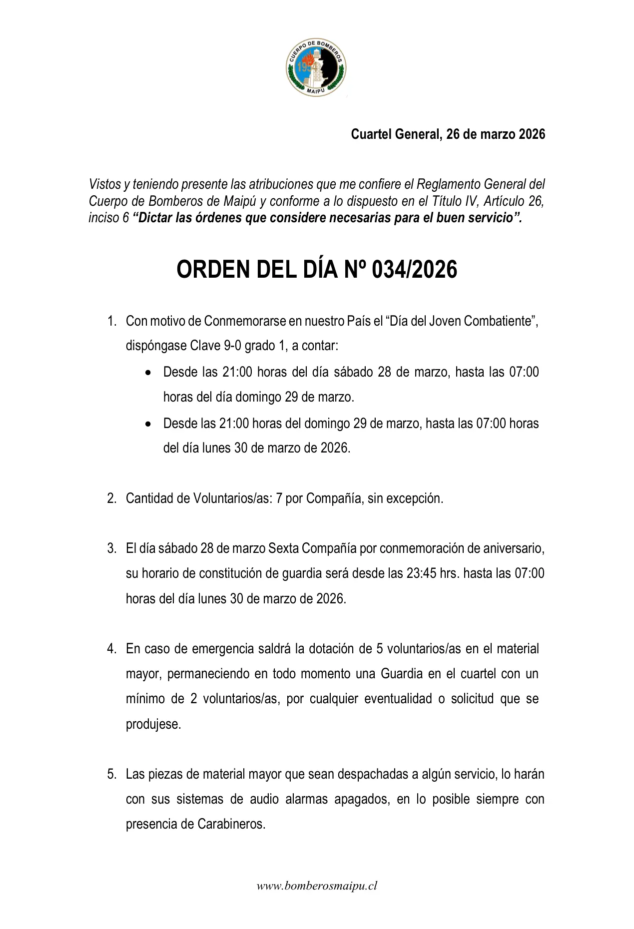 Página 1 de Orden del Día N° 34/2026