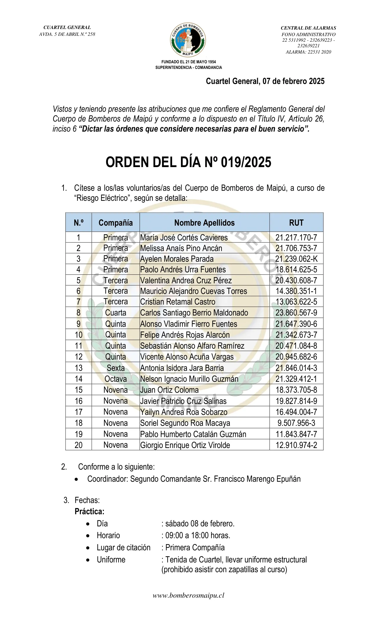 Página 1 de Orden del Día N° 19/2025
