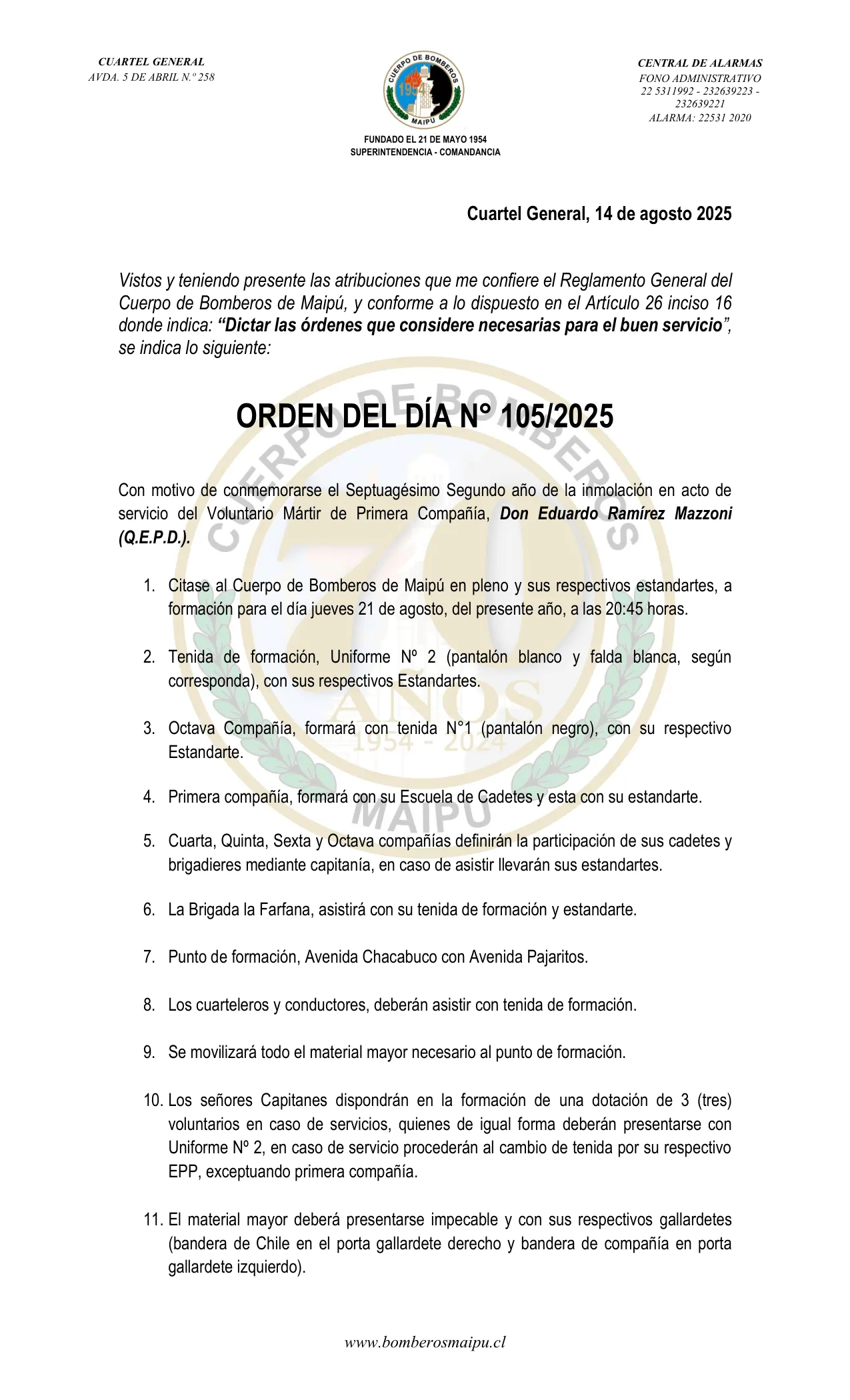 Orden del Día N° 105/2025