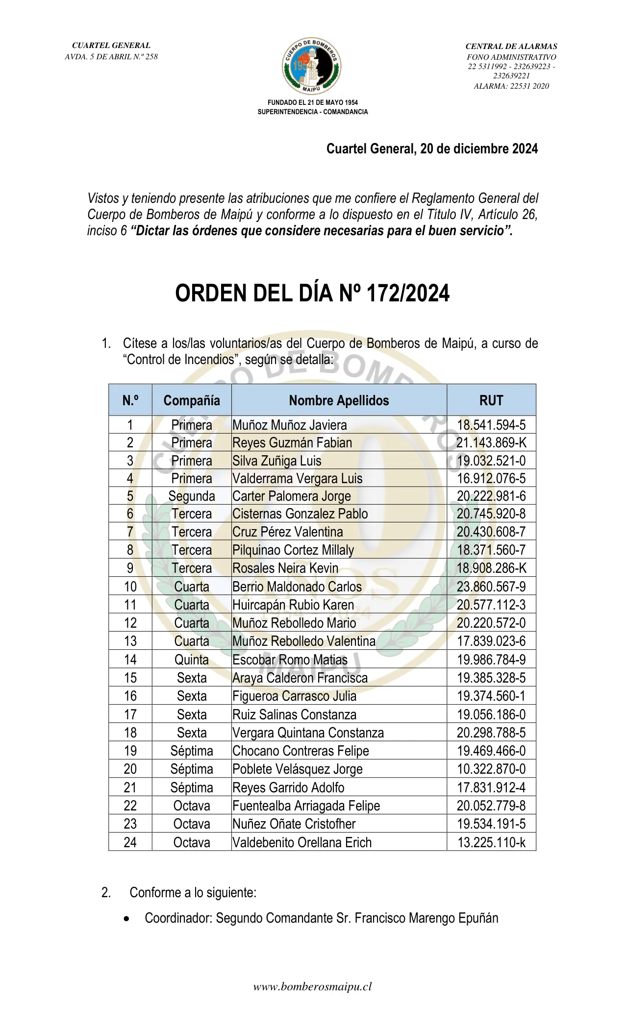 Página 1 de Orden del Día N° 172/2024