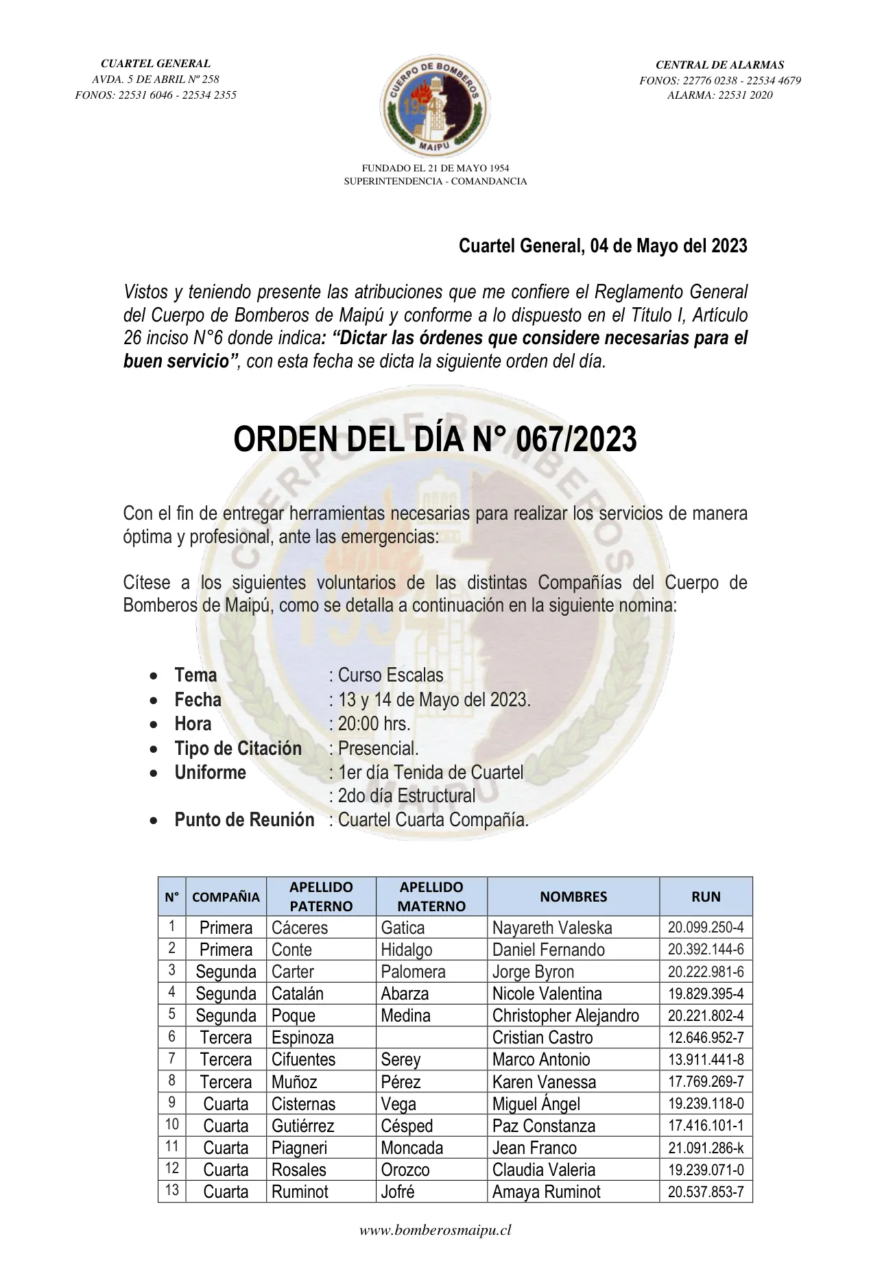Página 1 de Orden del Día N° 67/2023