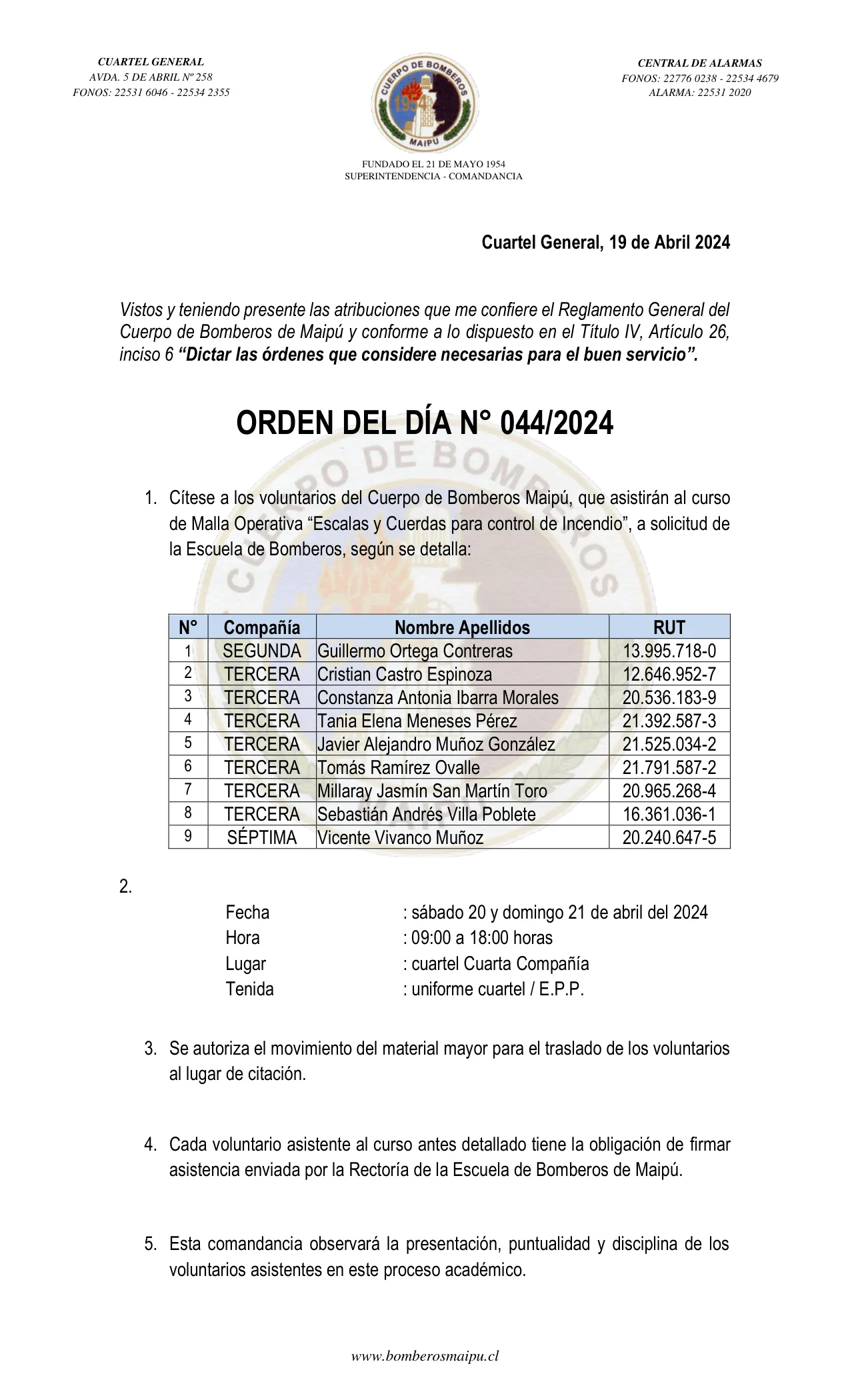 Página 1 de Orden del Día N° 44/2024