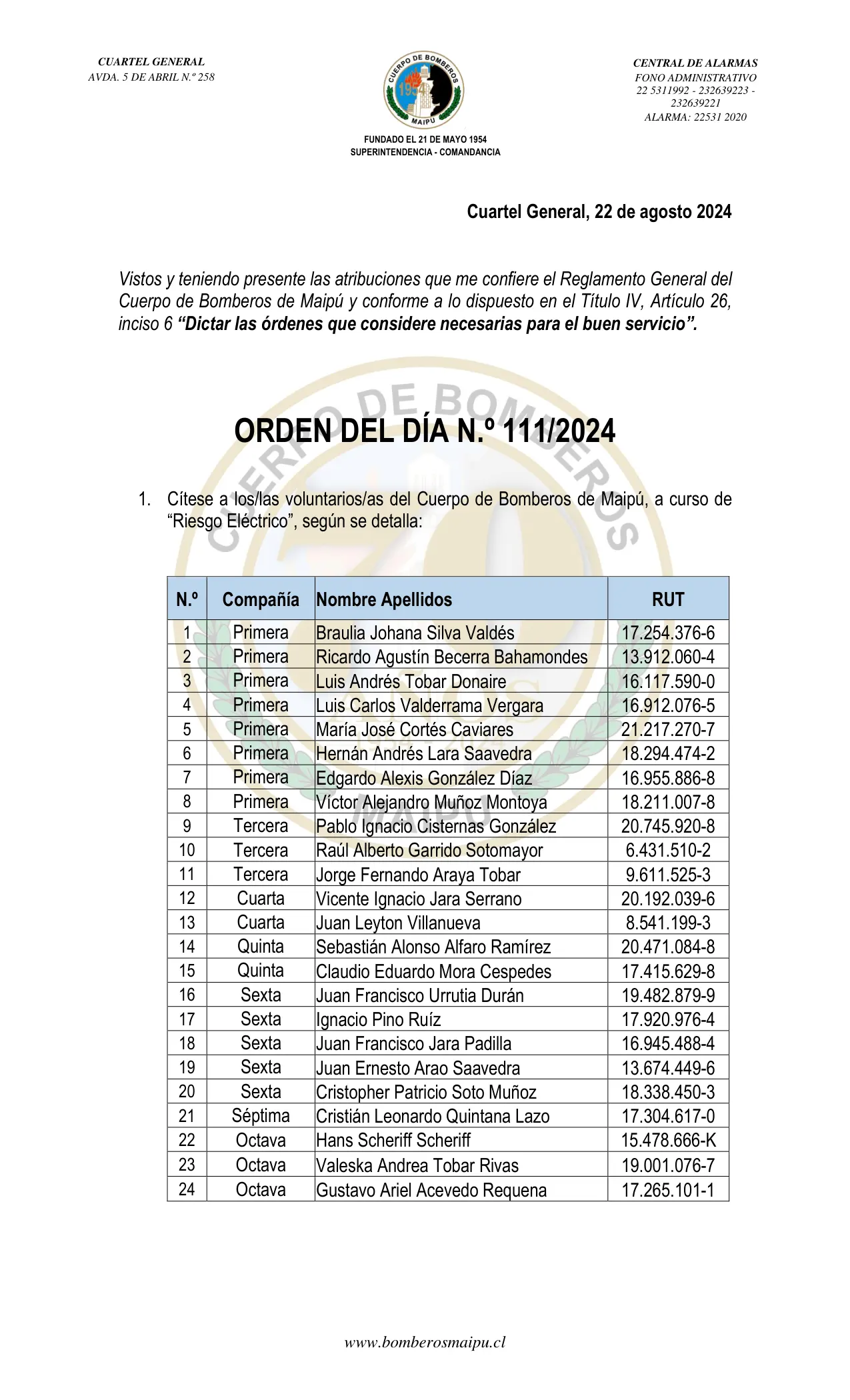 Página 1 de Orden del Día N° 111/2024