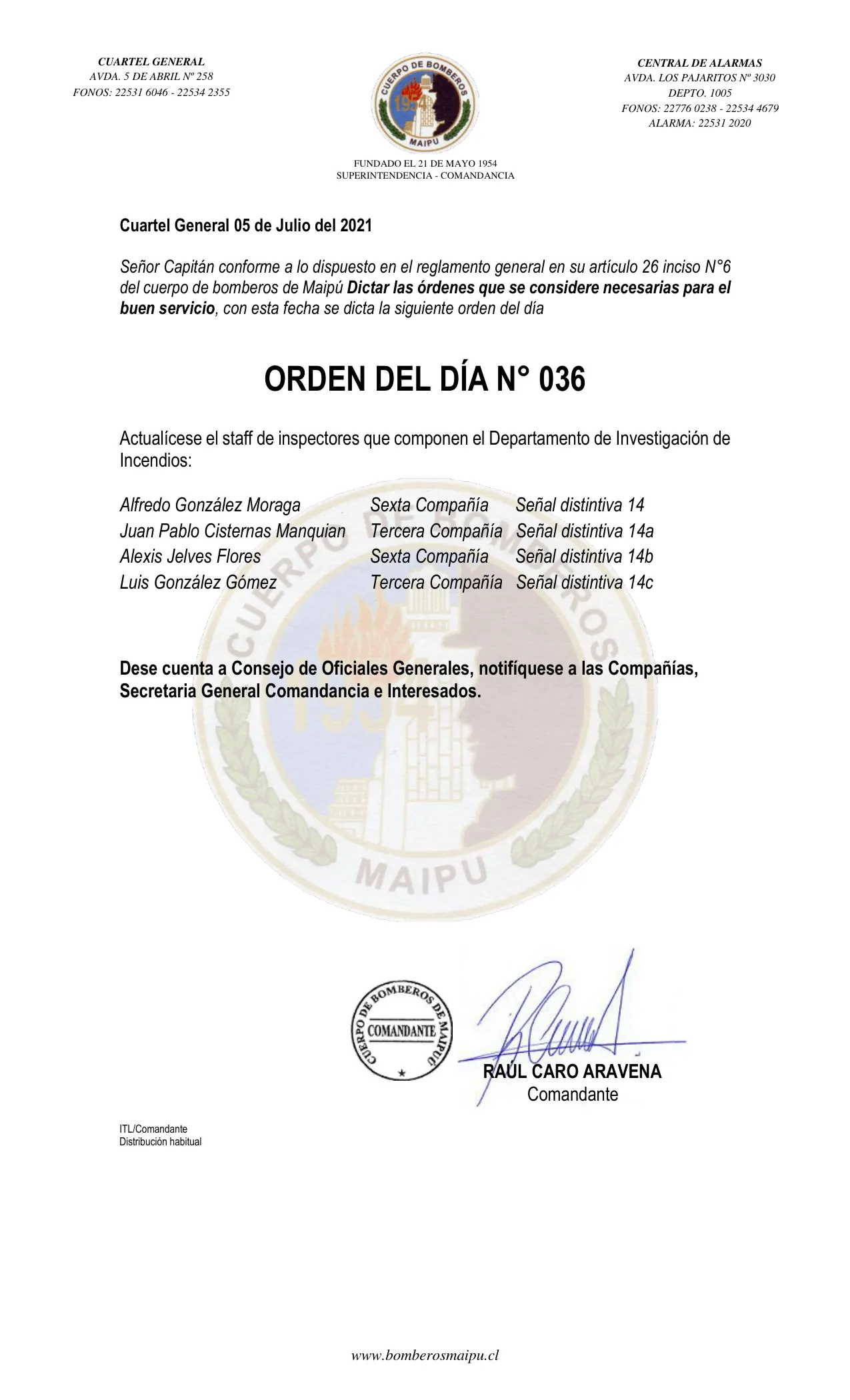Página 1 de Orden del Día N° 36/2021