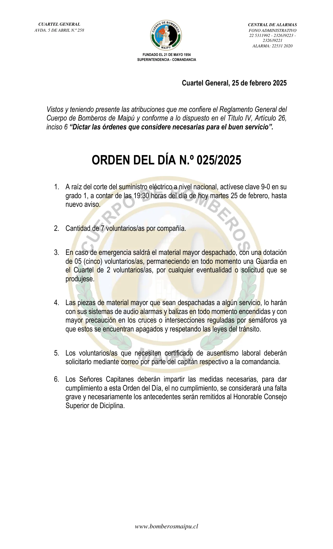 Página 1 de Orden del Día N° 25/2025