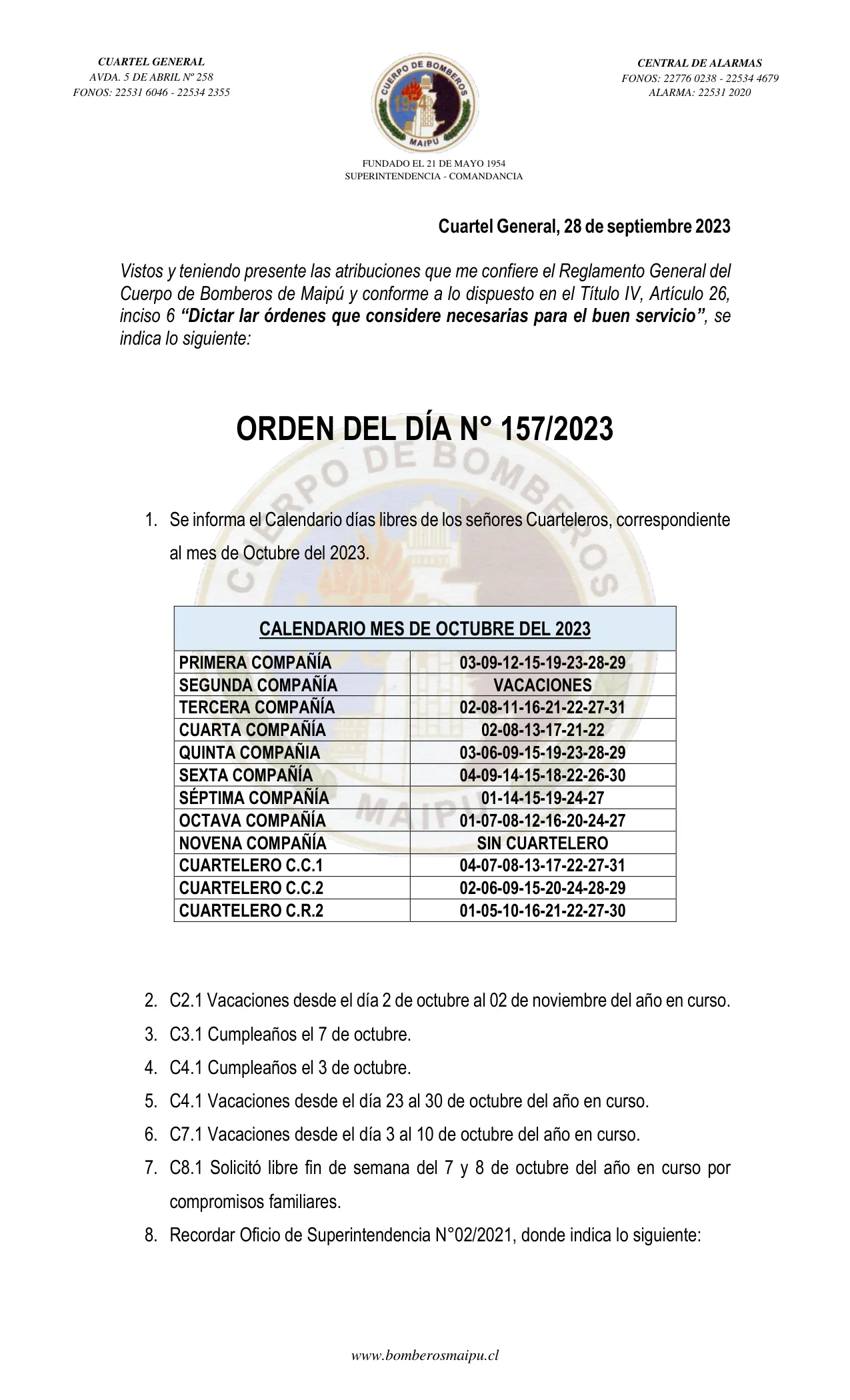 Página 1 de Orden del Día N° 157/2023