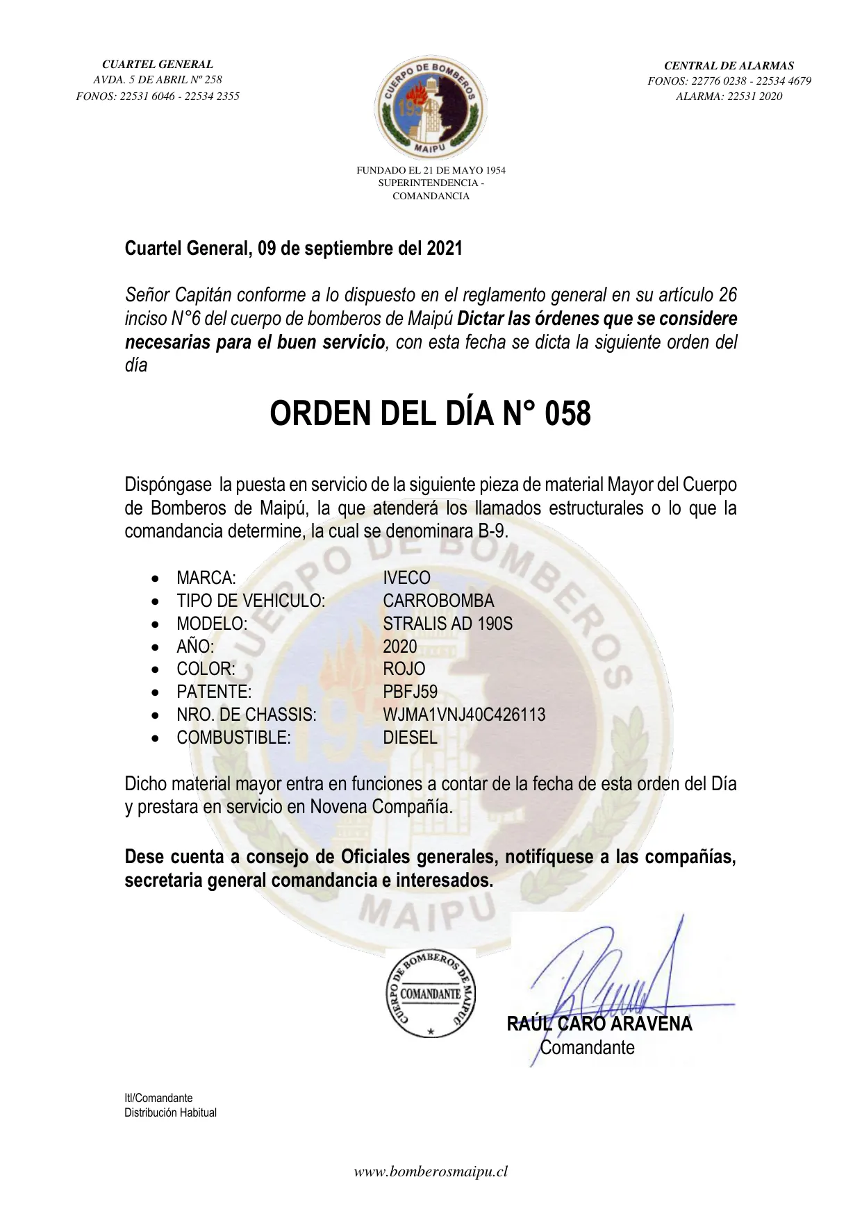 Página 1 de Orden del Día N° 58/2021
