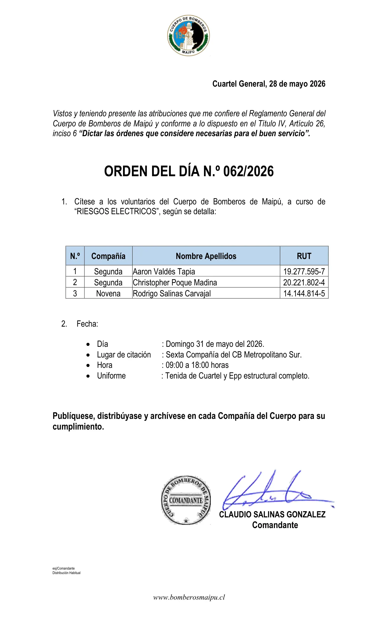 Página 1 de Orden del Día N° 62/2026