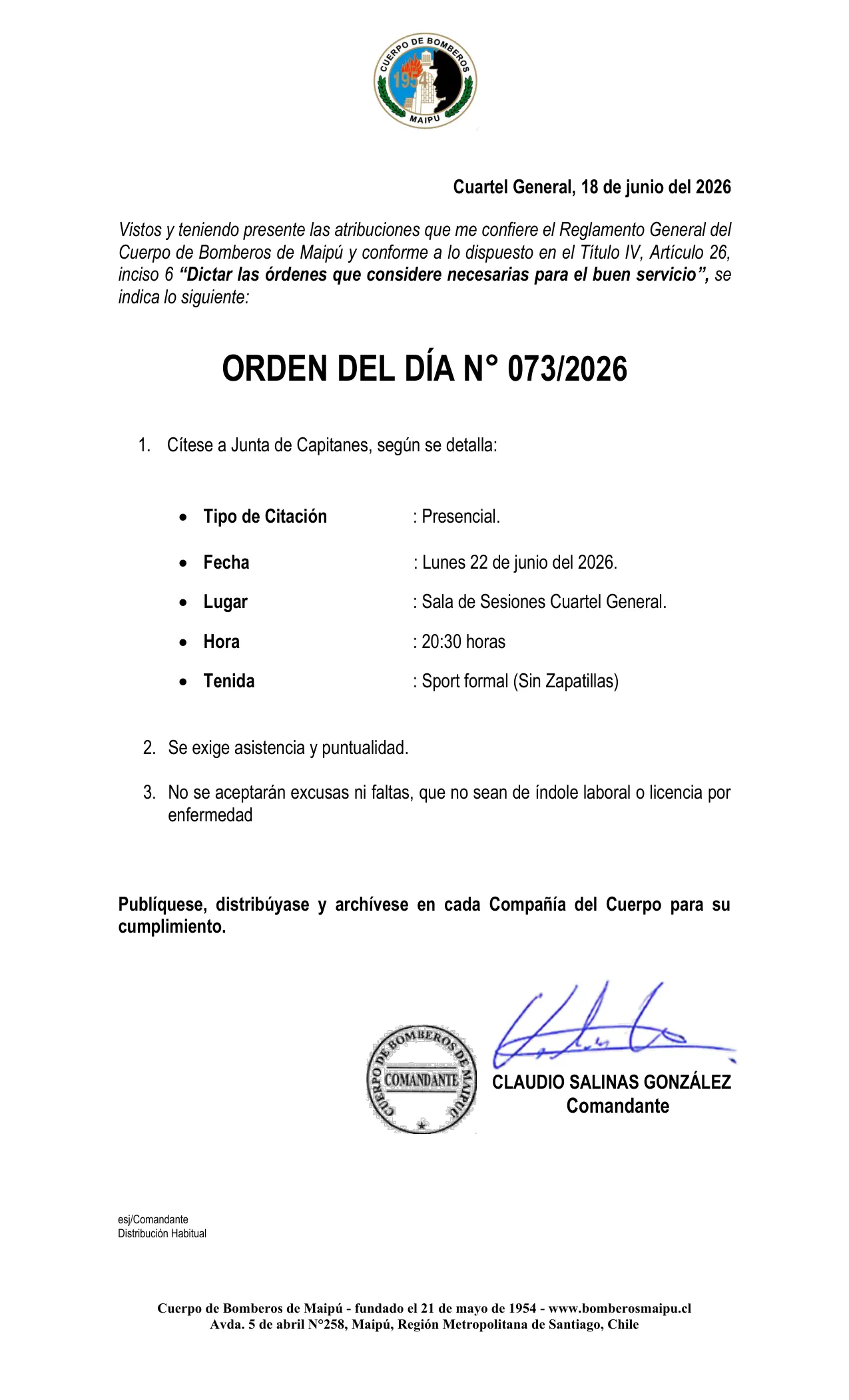 Orden del Día N° 73/2026