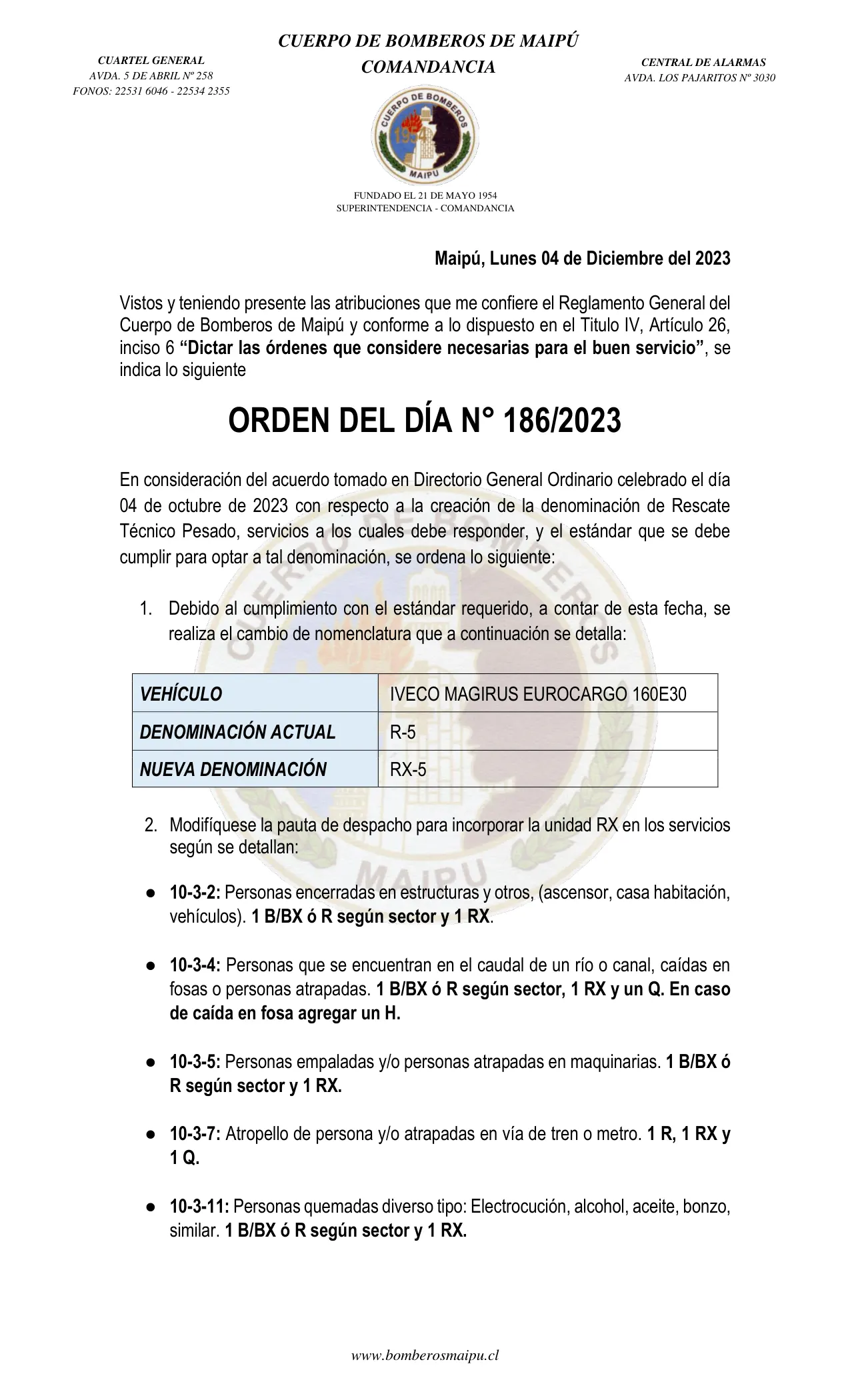 Página 1 de Orden del Día N° 186/2023