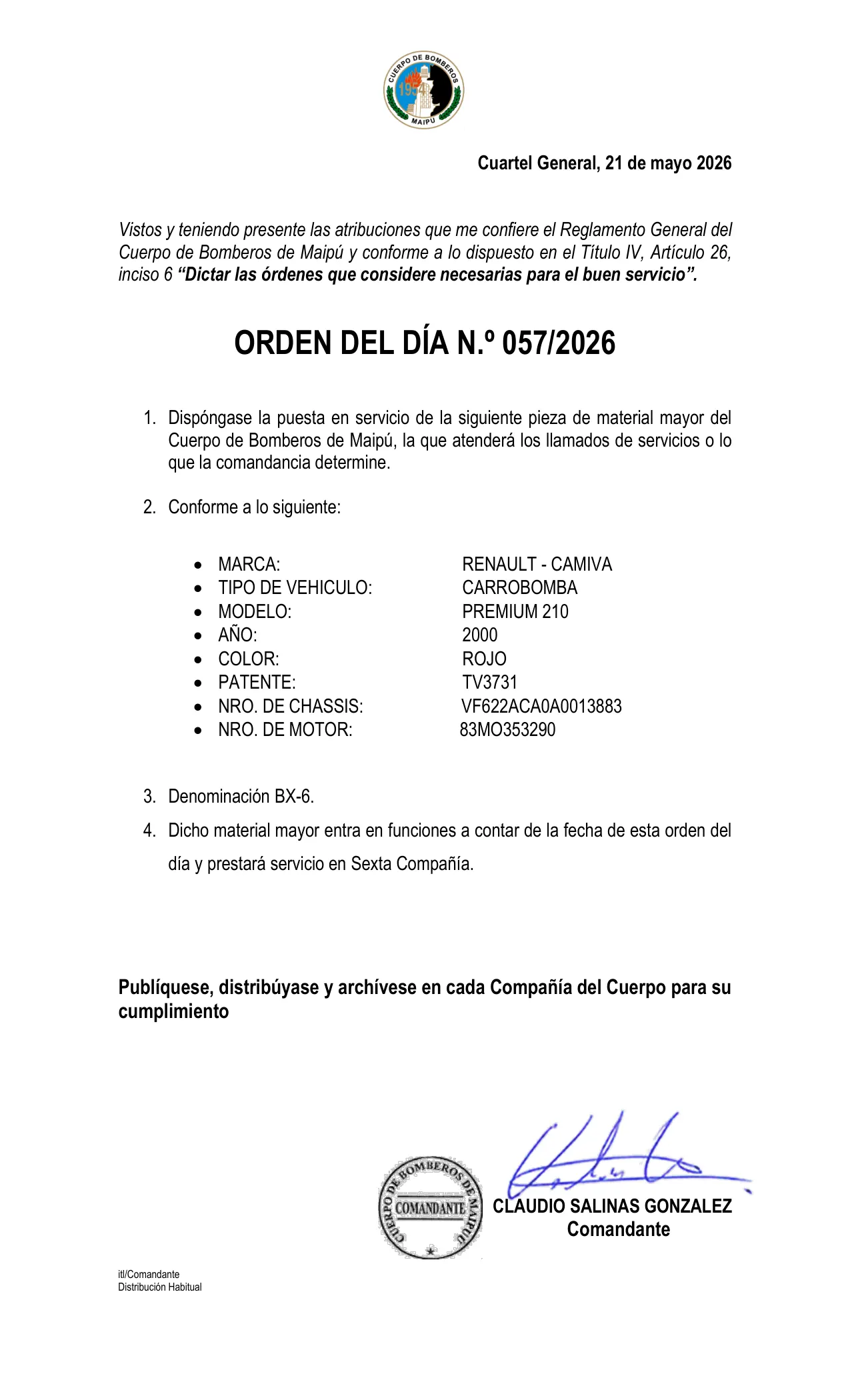 Página 1 de Orden del Día N° 57/2026