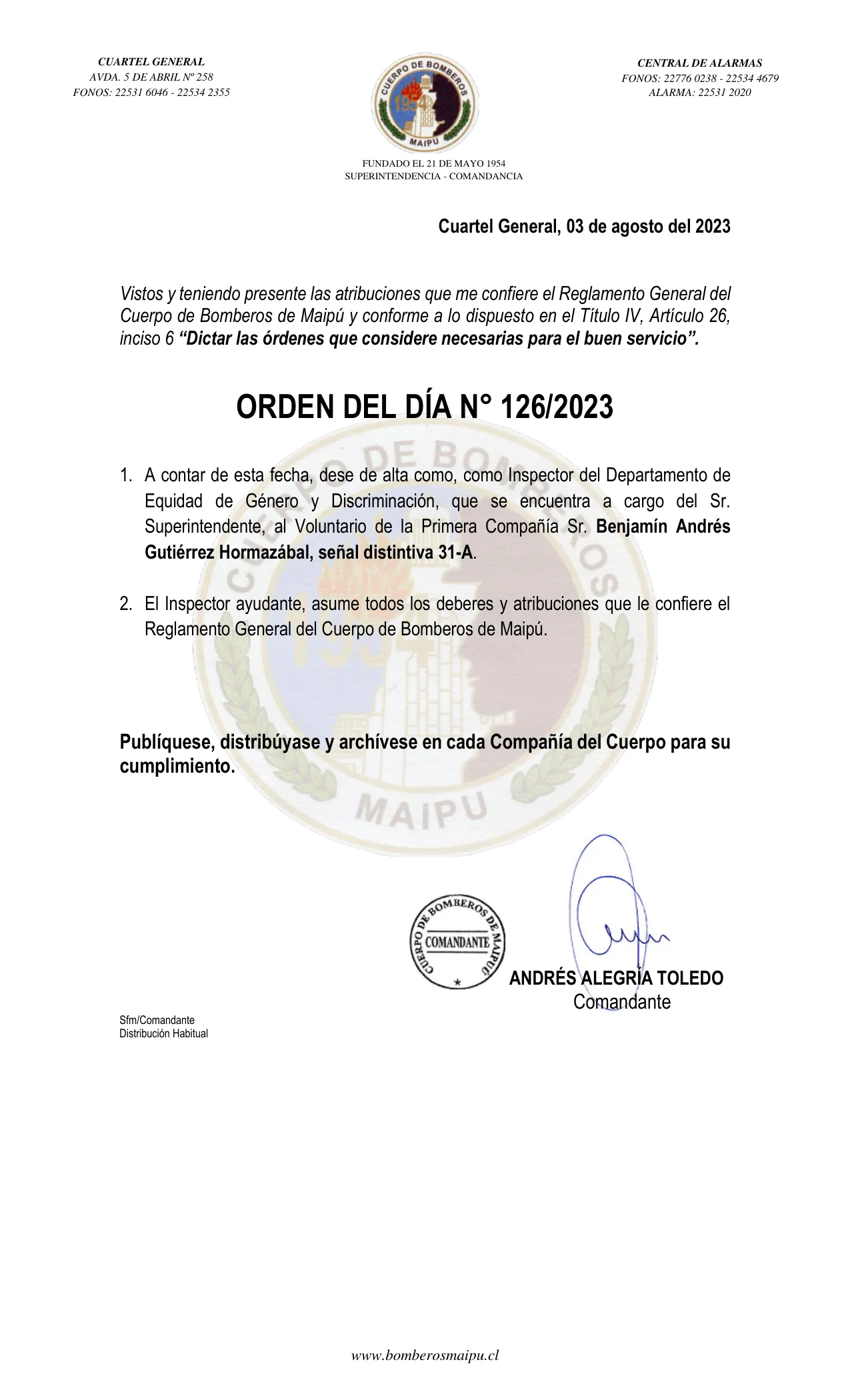 Página 1 de Orden del Día N° 126/2023