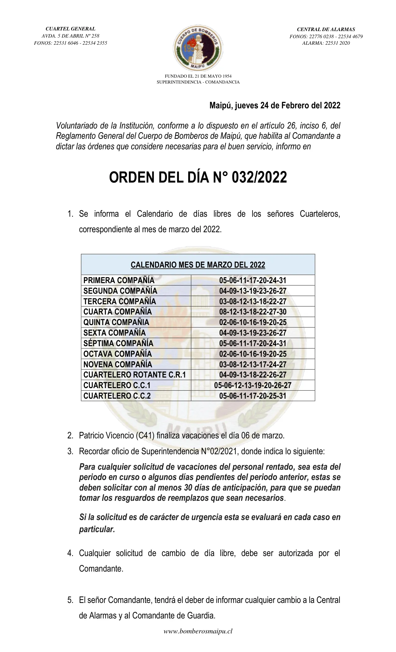 Página 1 de Orden del Día N° 32/2022