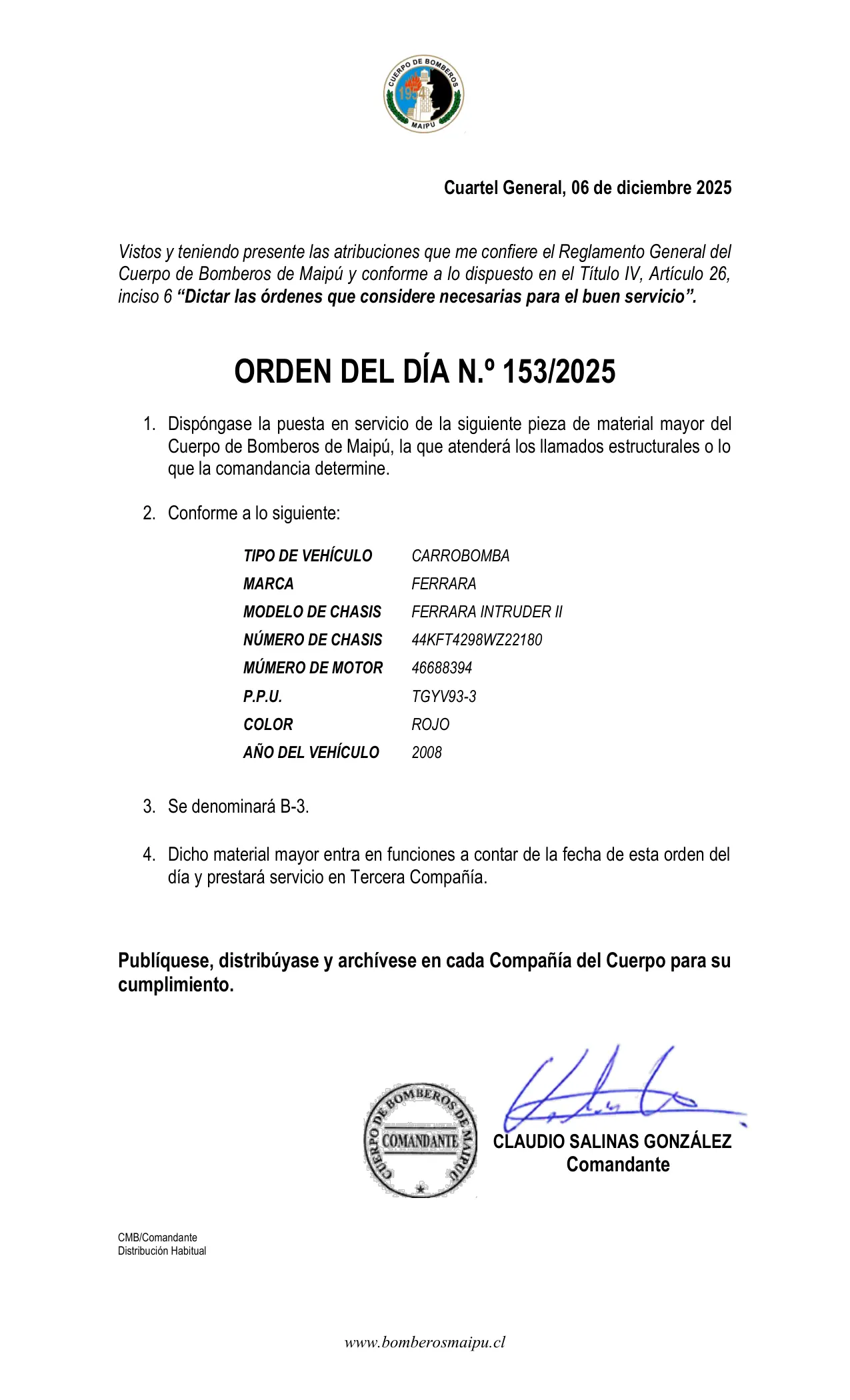 Página 1 de Orden del Día N° 153/2025