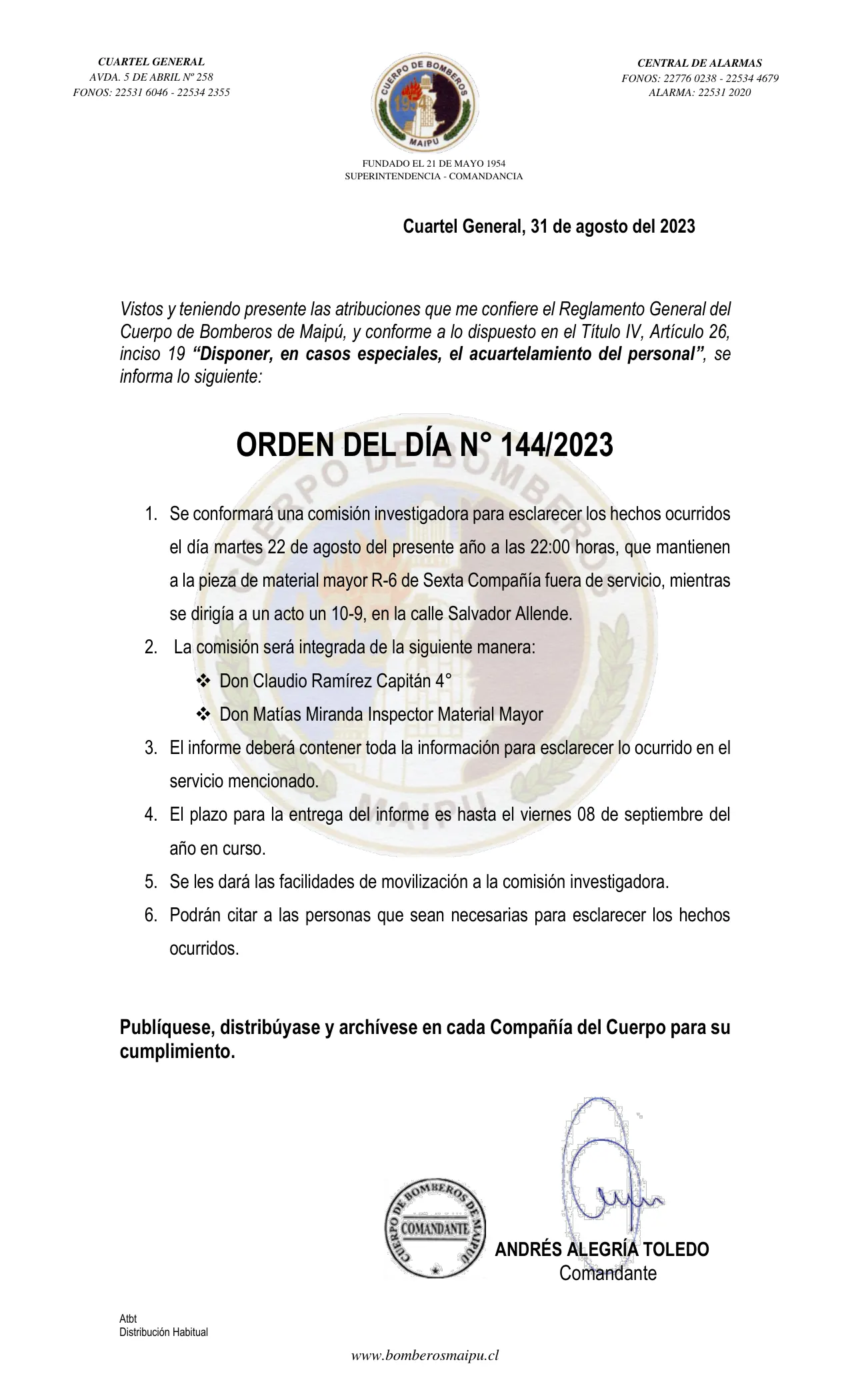 Página 1 de Orden del Día N° 144/2023