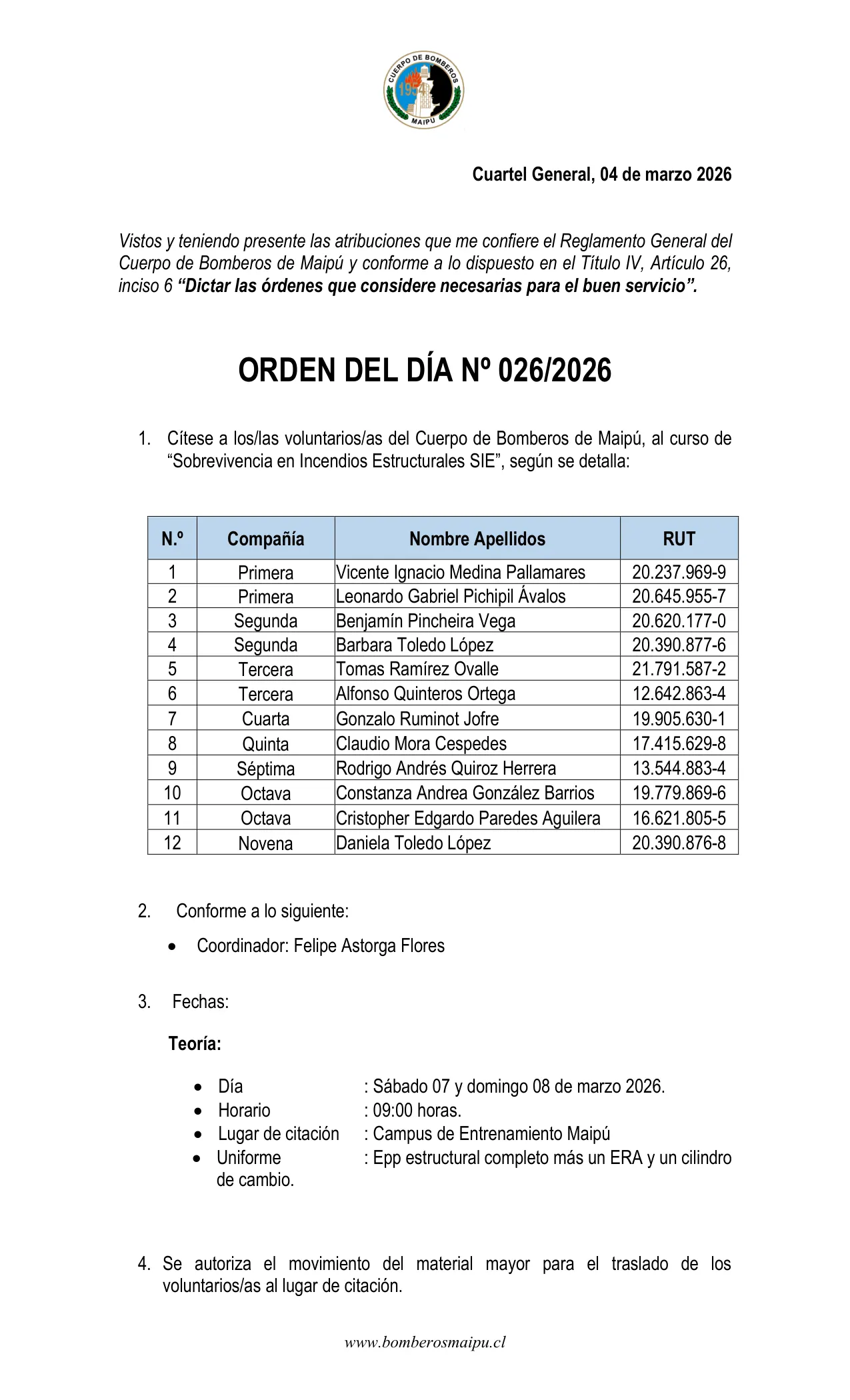Página 1 de Orden del Día N° 26/2026