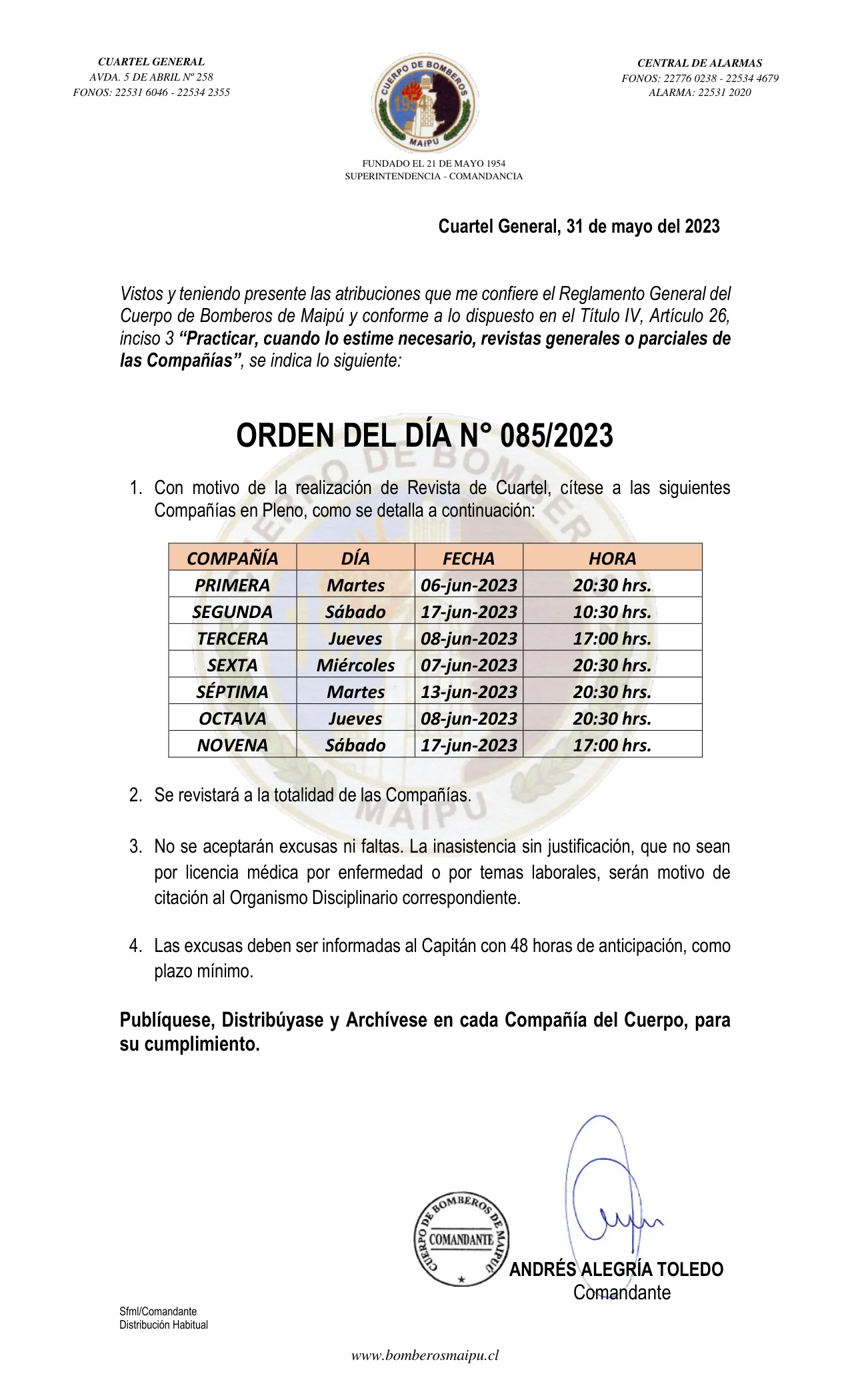 Página 1 de Orden del Día N° 85/2023