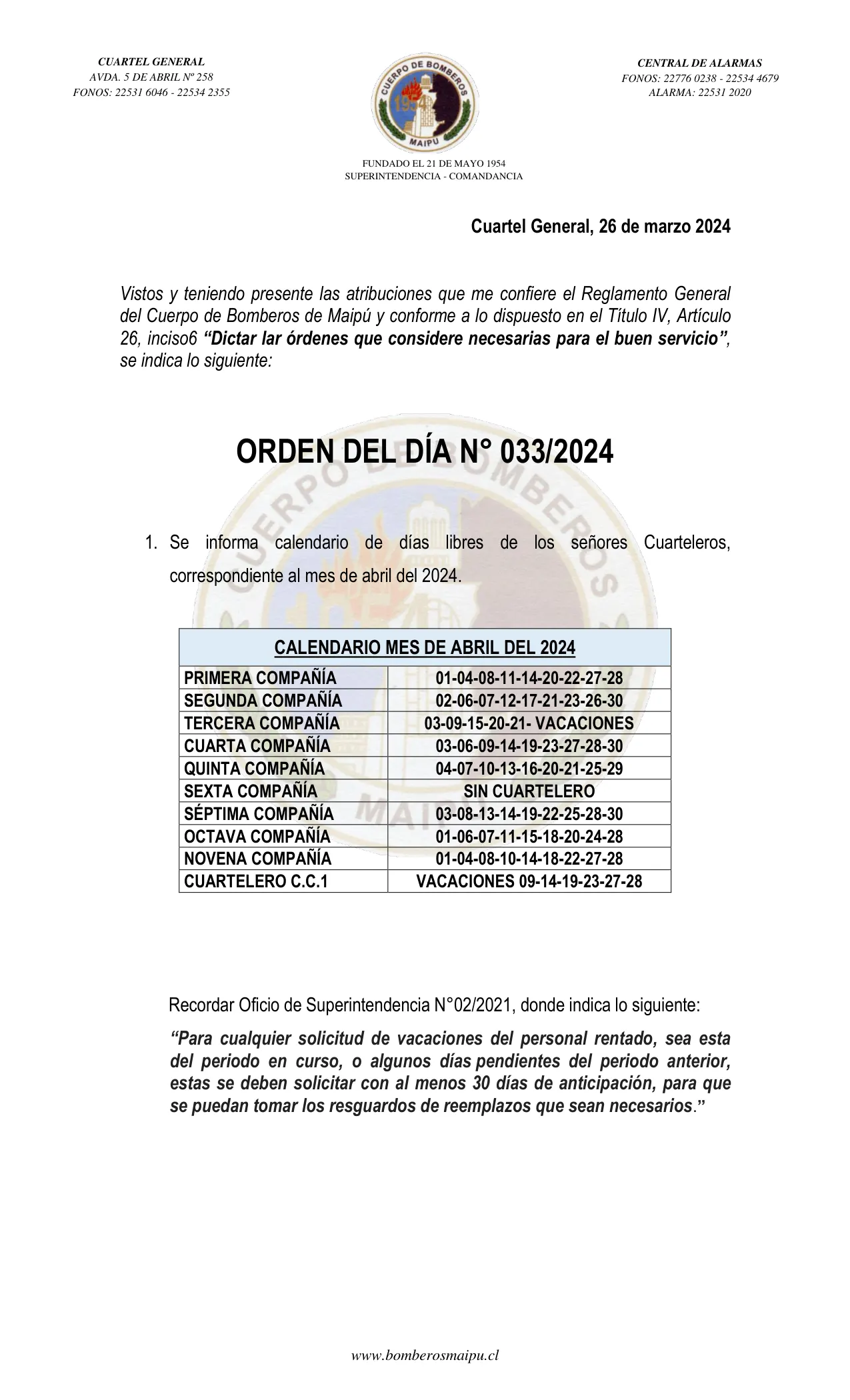 Página 1 de Orden del Día N° 33/2024