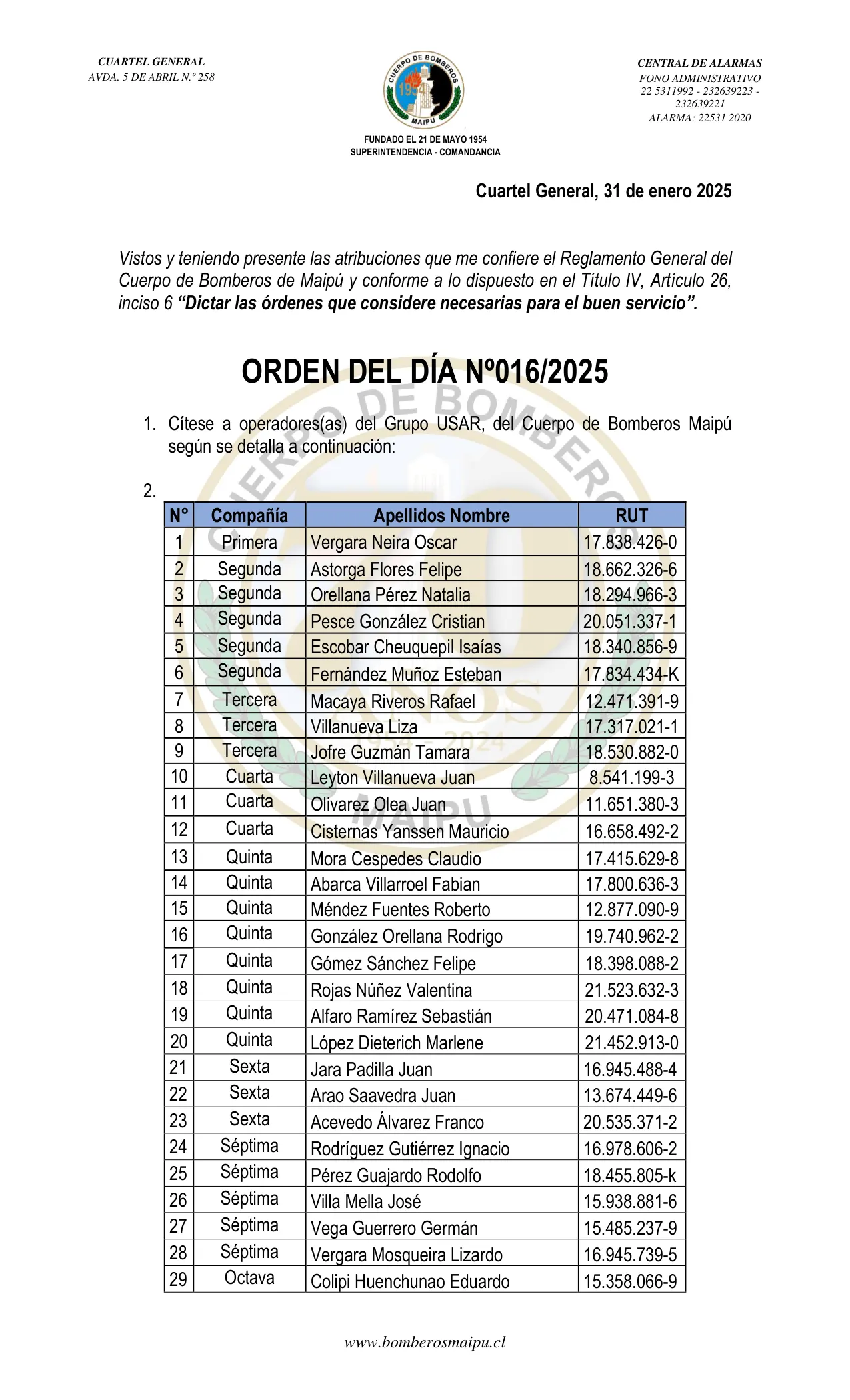 Página 1 de Orden del Día N° 16/2025