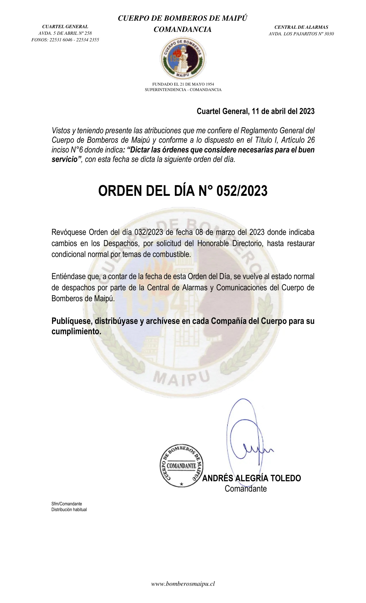 Página 1 de Orden del Día N° 52/2023