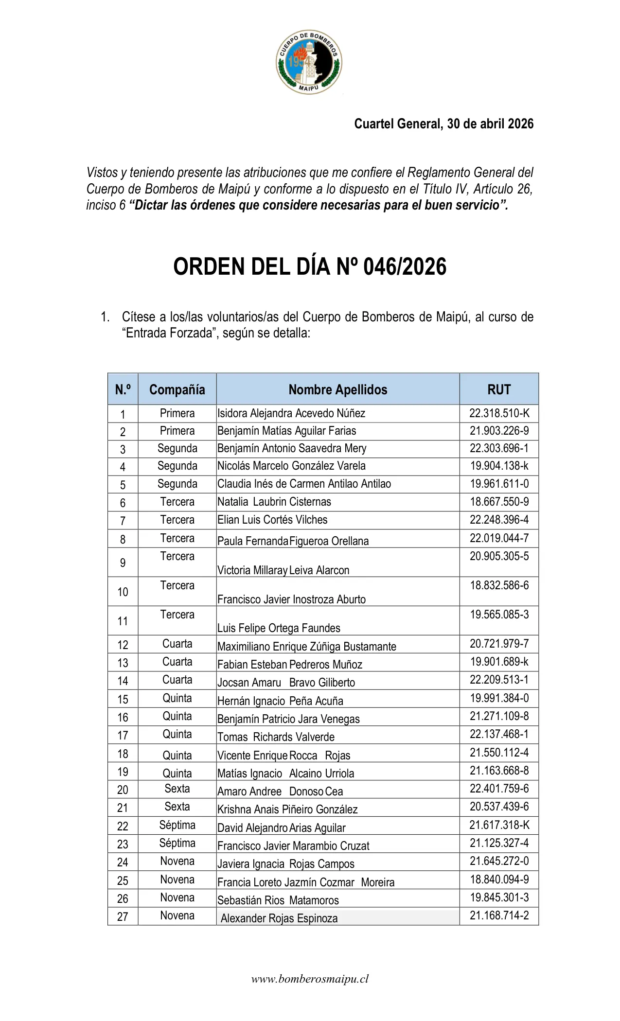 Página 1 de Orden del Día N° 46/2026