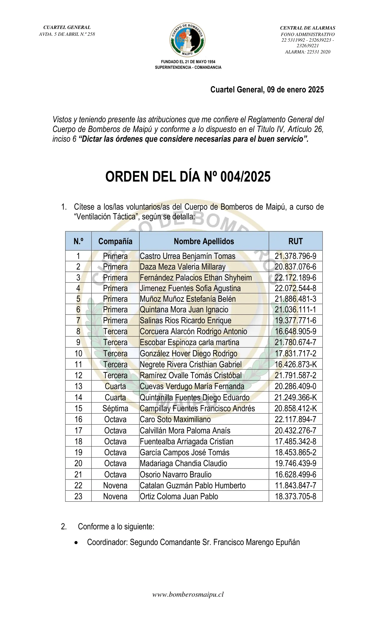 Página 1 de Orden del Día N° 4/2025