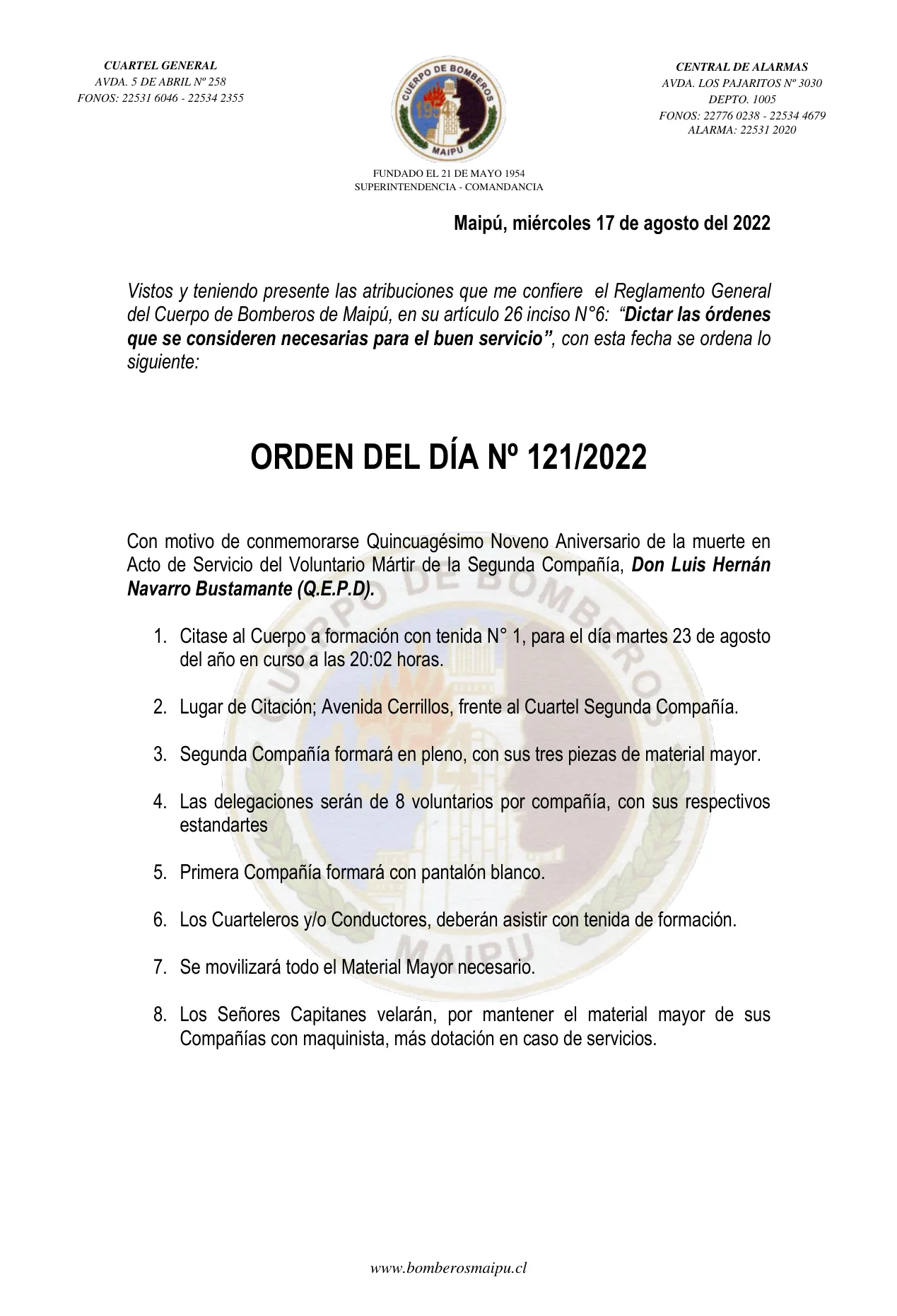 Página 1 de Orden del Día N° 121/2022