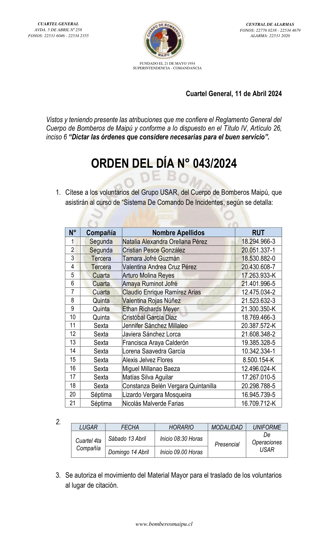 Página 1 de Orden del Día N° 43/2024