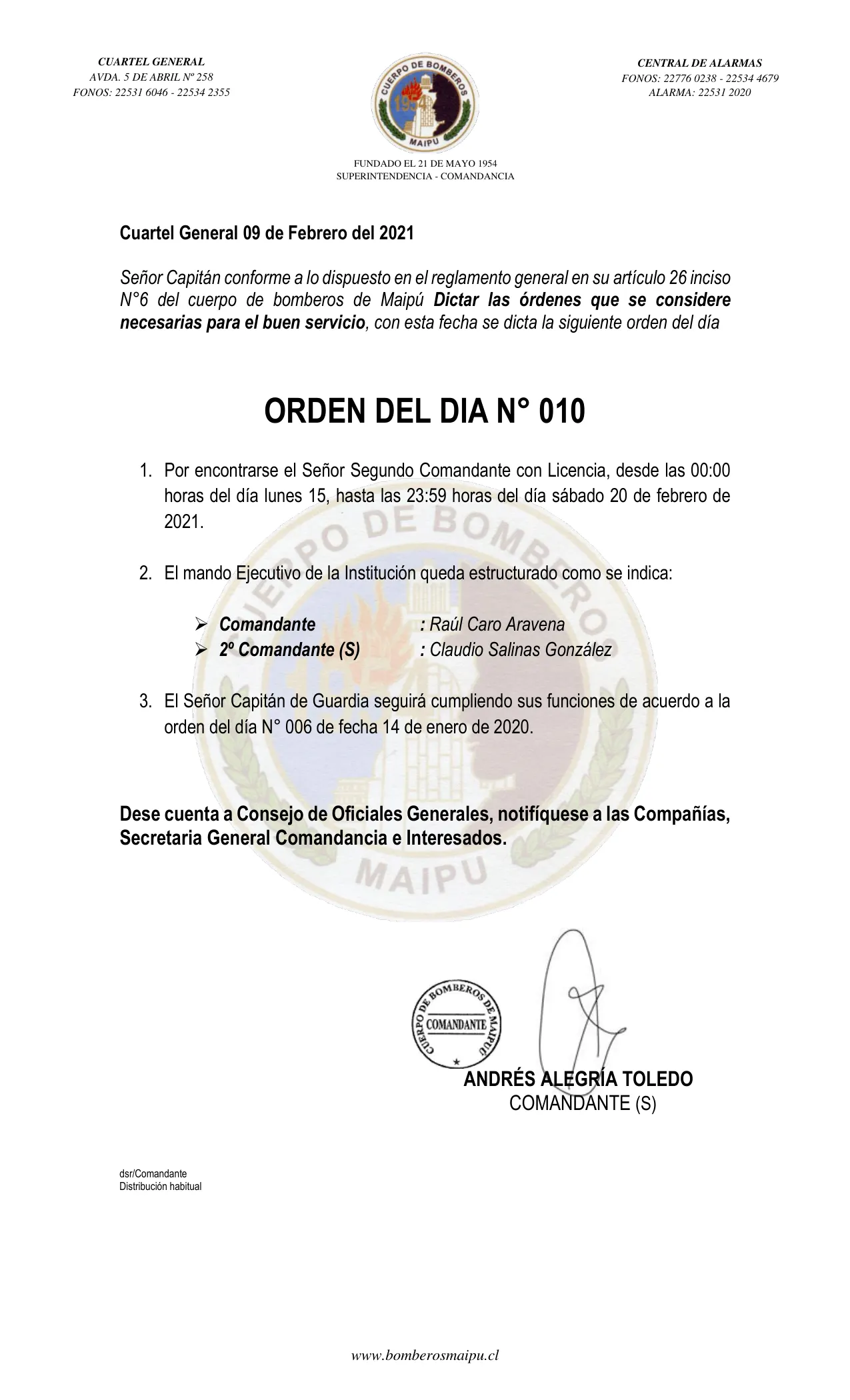 Página 1 de Orden del Día N° 10/2021