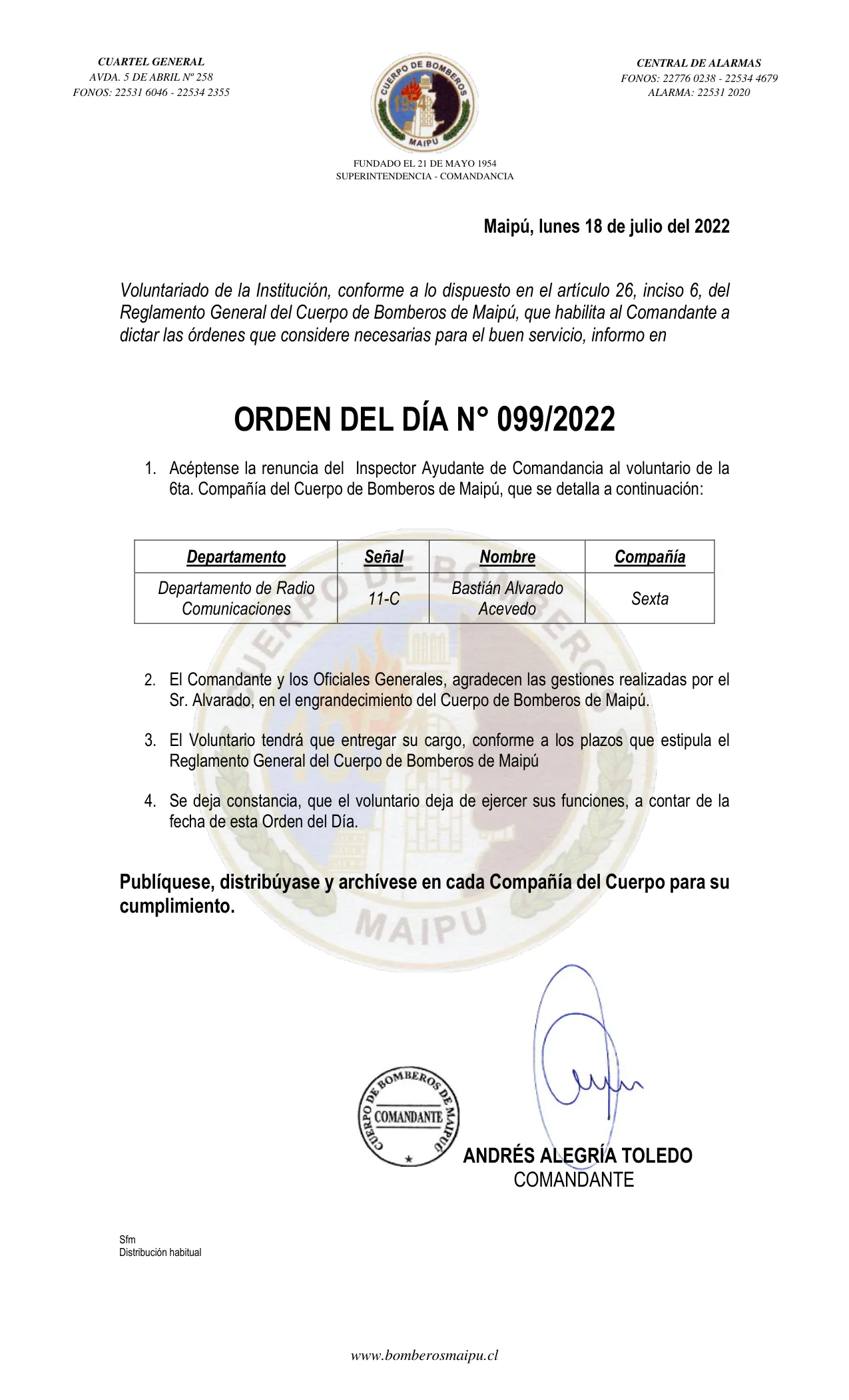 Página 1 de Orden del Día N° 99/2022
