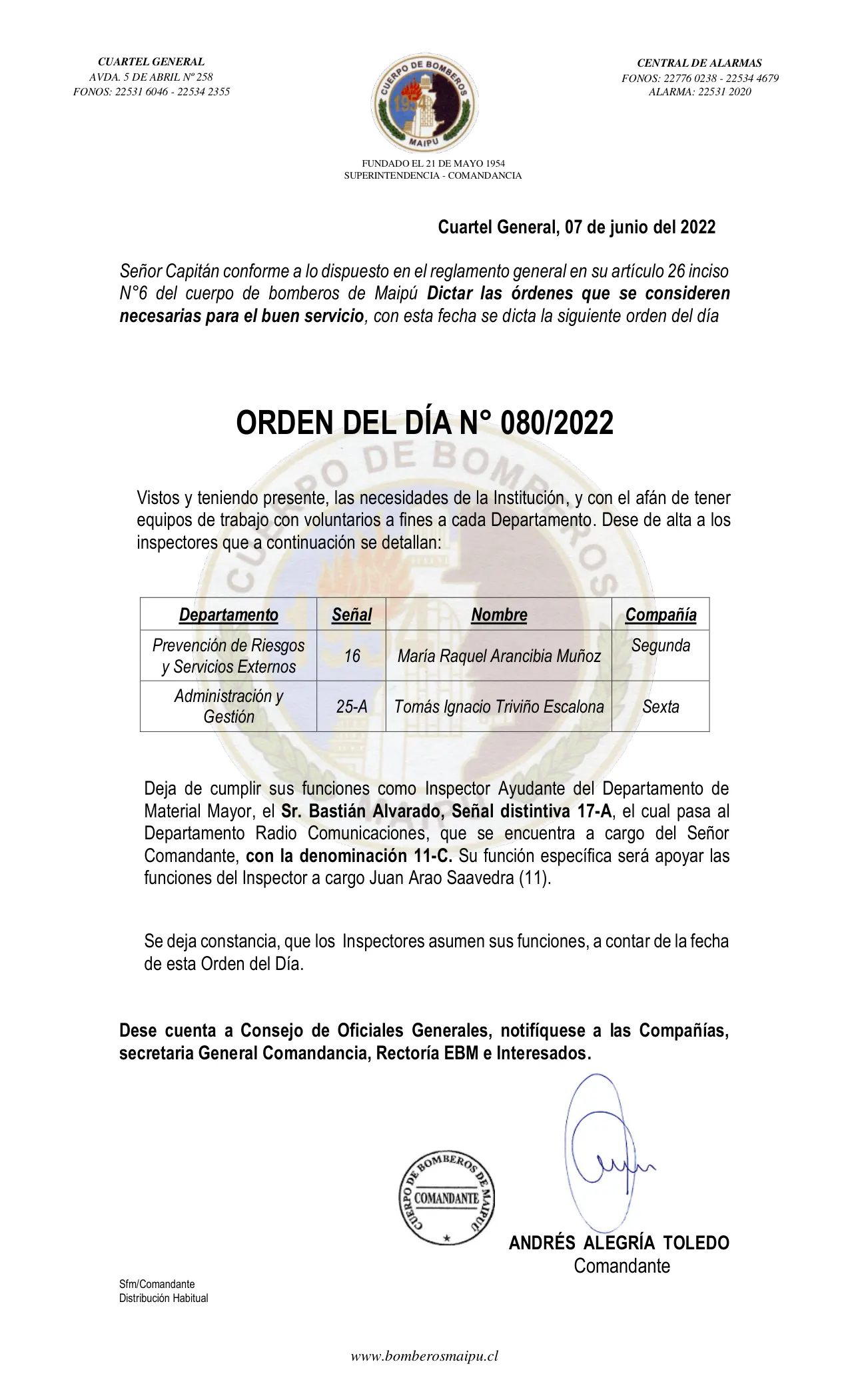 Página 1 de Orden del Día N° 80/2022