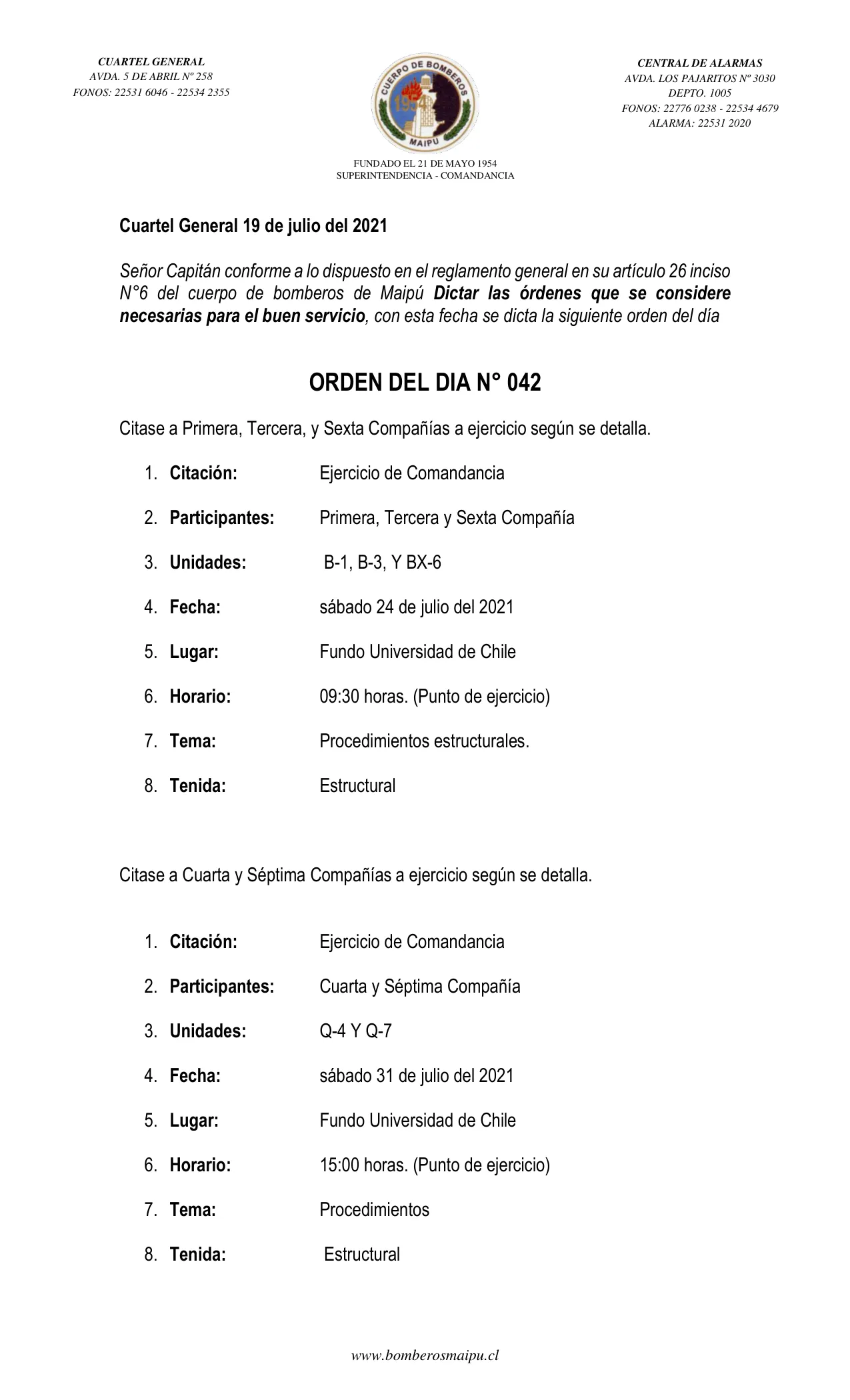 Página 1 de Orden del Día N° 42/2021